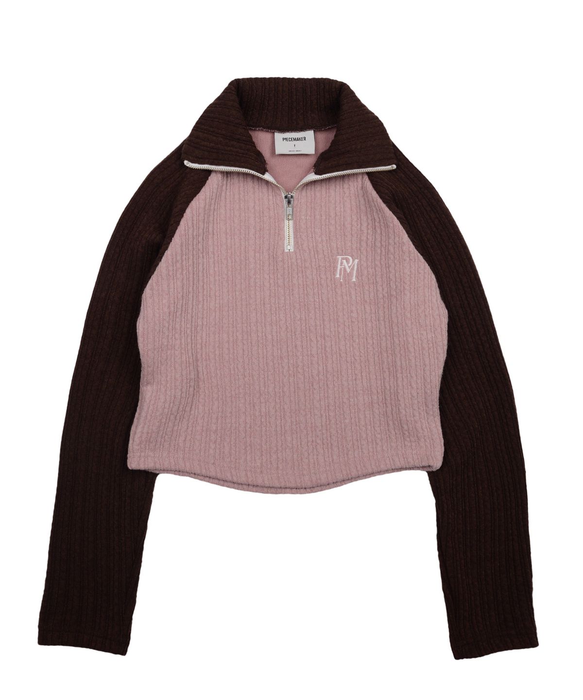 피스메이커(PIECE MAKER) OFFICIAL WAVE CROP HALF ZIP KNIT (BROWN)