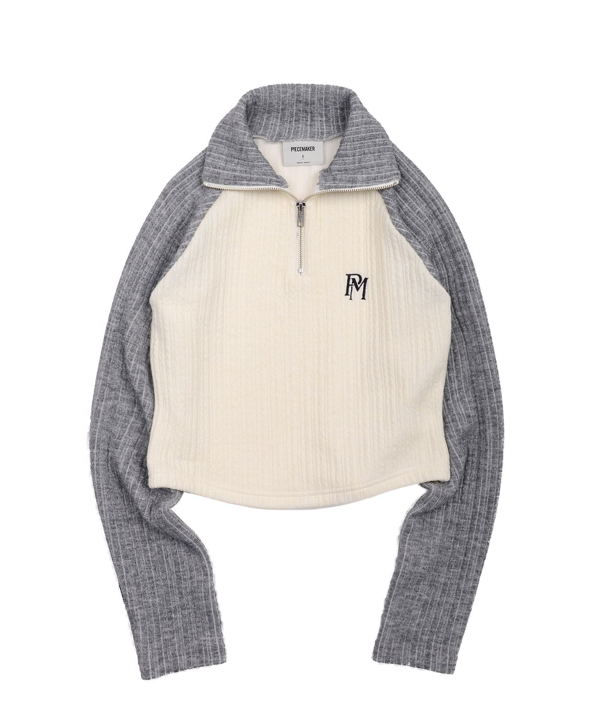 피스메이커(PIECE MAKER) OFFICIAL WAVE CROP HALF ZIP KNIT (GREY)