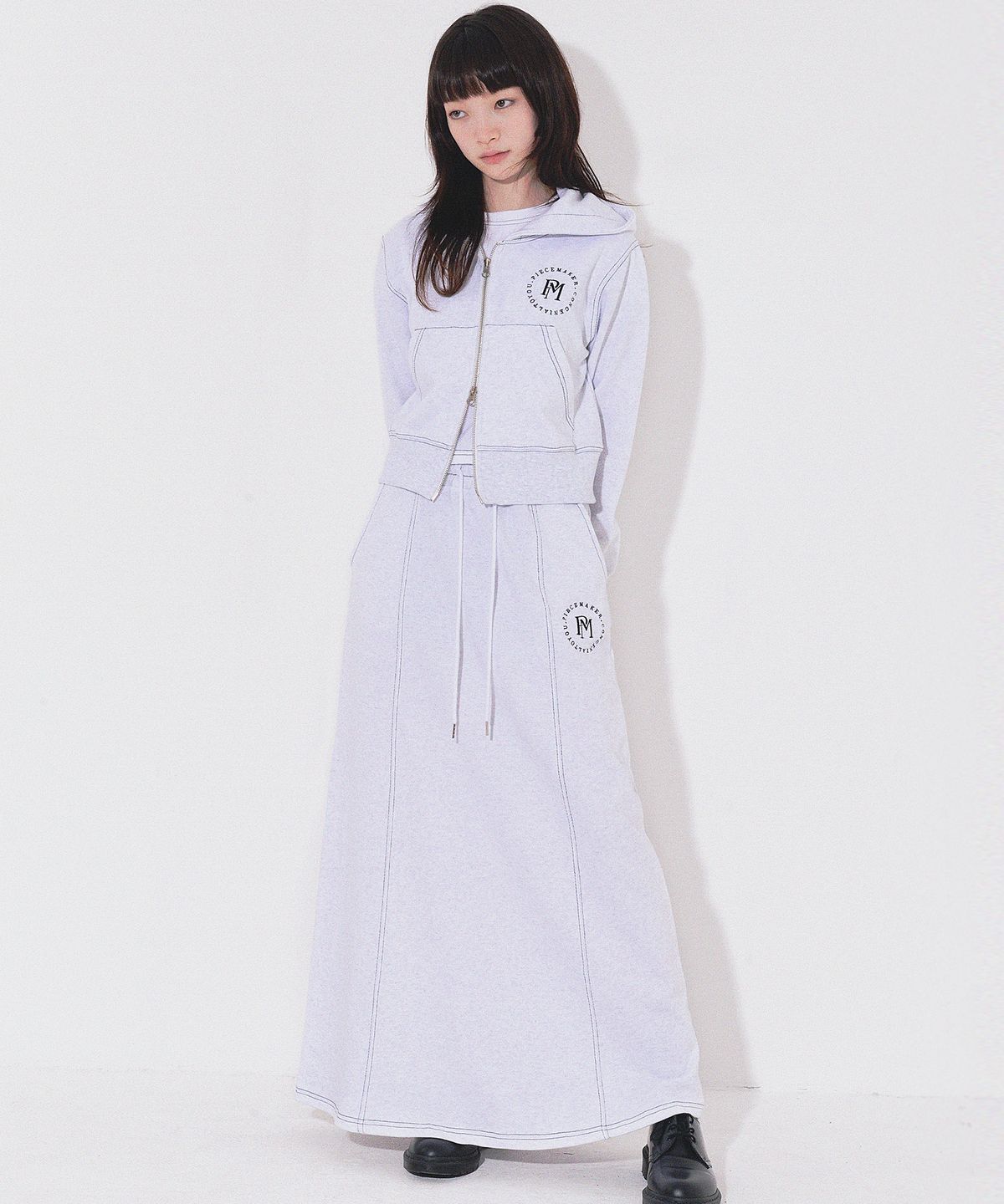 피스메이커(PIECE MAKER) STITCH SWEAT MAXI SKIRT (WHITE MELANGE)