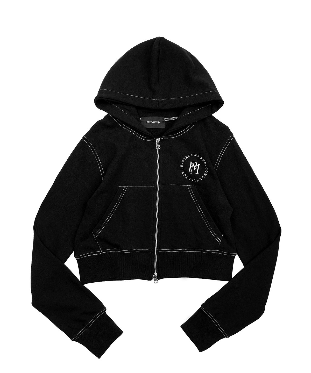 피스메이커(PIECE MAKER) STITCH CROP ZIP HOODIE (BLACK)