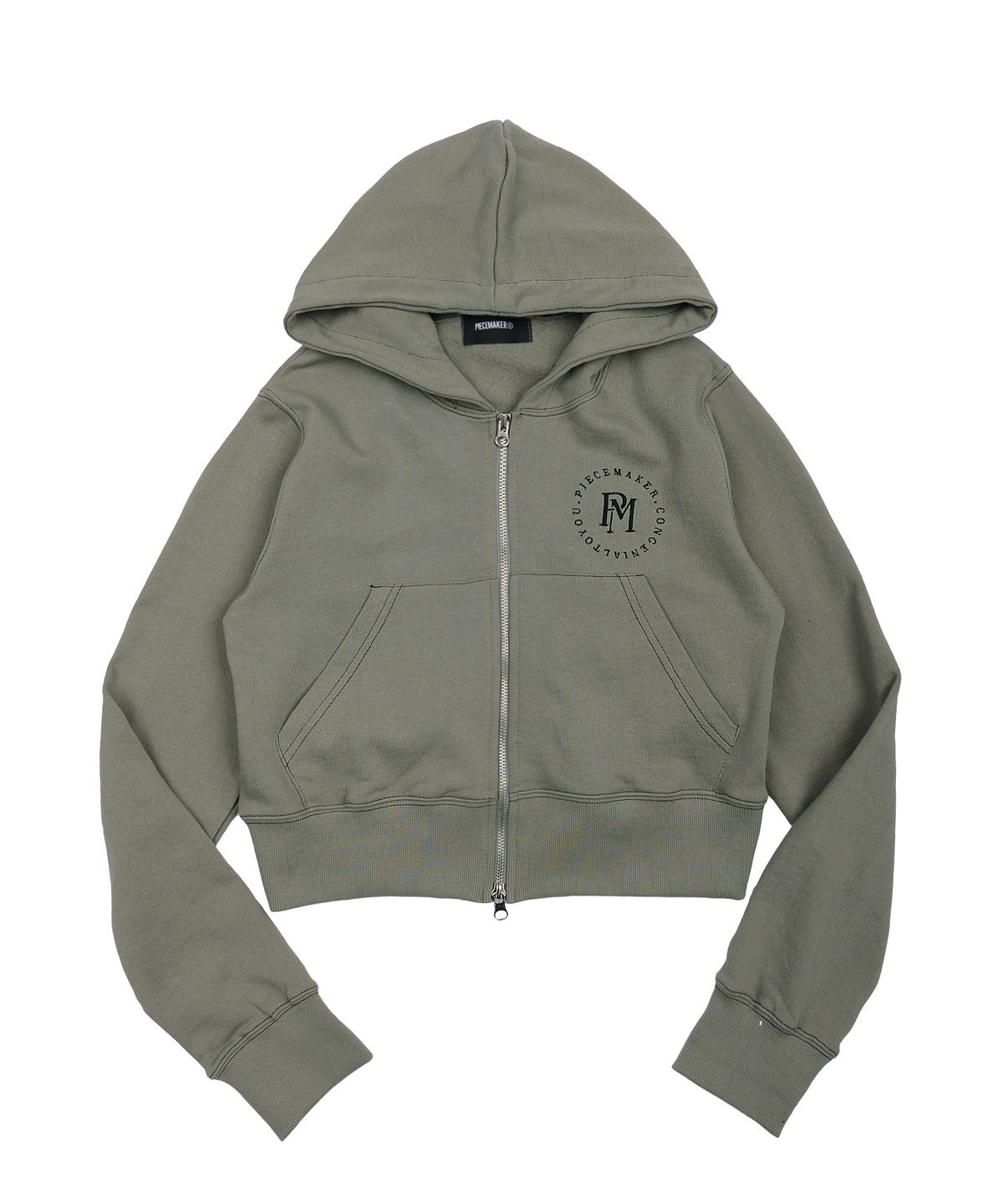 피스메이커(PIECE MAKER) STITCH CROP ZIP HOODIE (OLIVE)