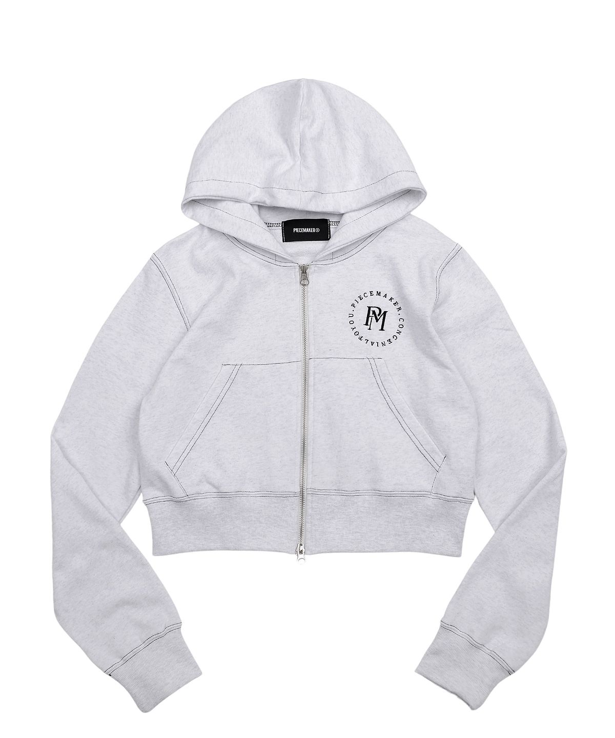 피스메이커(PIECE MAKER) STITCH CROP ZIP HOODIE (WHITE MELANGE)