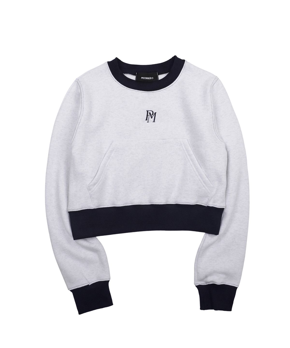 피스메이커(PIECE MAKER) OFFICIAL STITCH CROP SWEATSHIRTS (WHITE MELANGE)