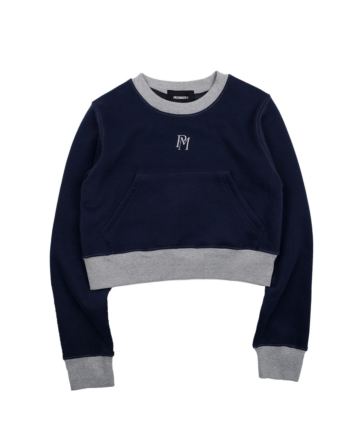 피스메이커(PIECE MAKER) OFFICIAL STITCH CROP SWEATSHIRTS (NAVY)