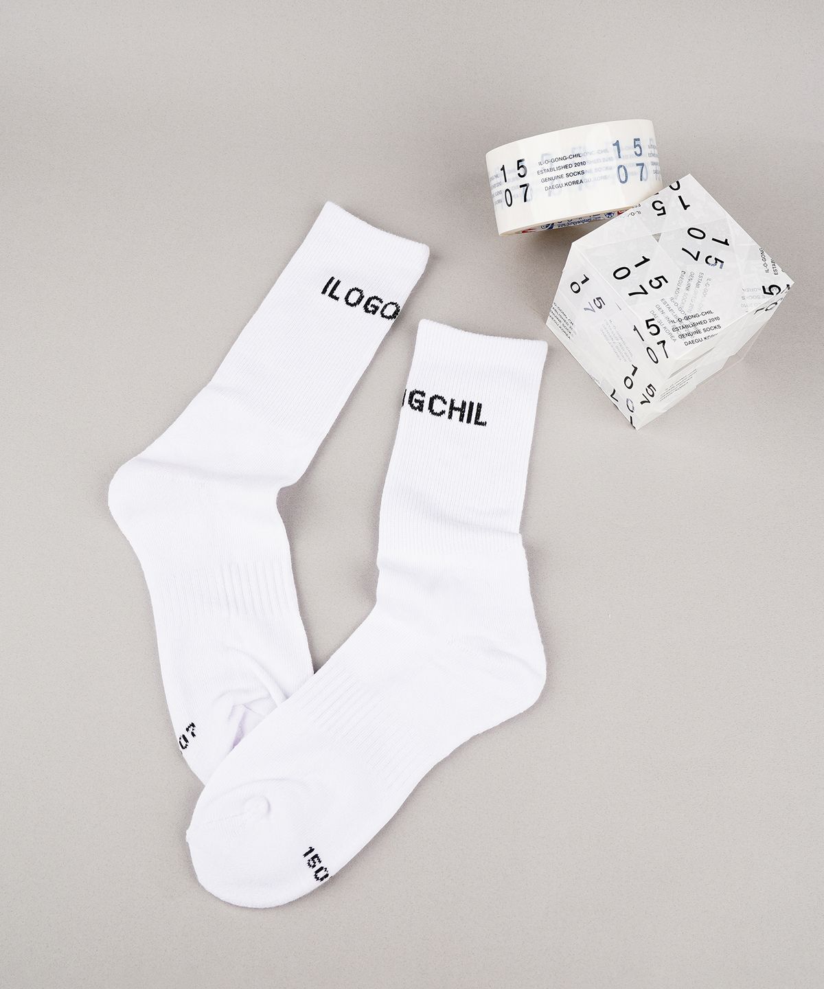 일오공칠(IL-O-GONG-CHIL) [3PACK] 1507 IOGC 로고 크루 삭스 - 스노우화이트