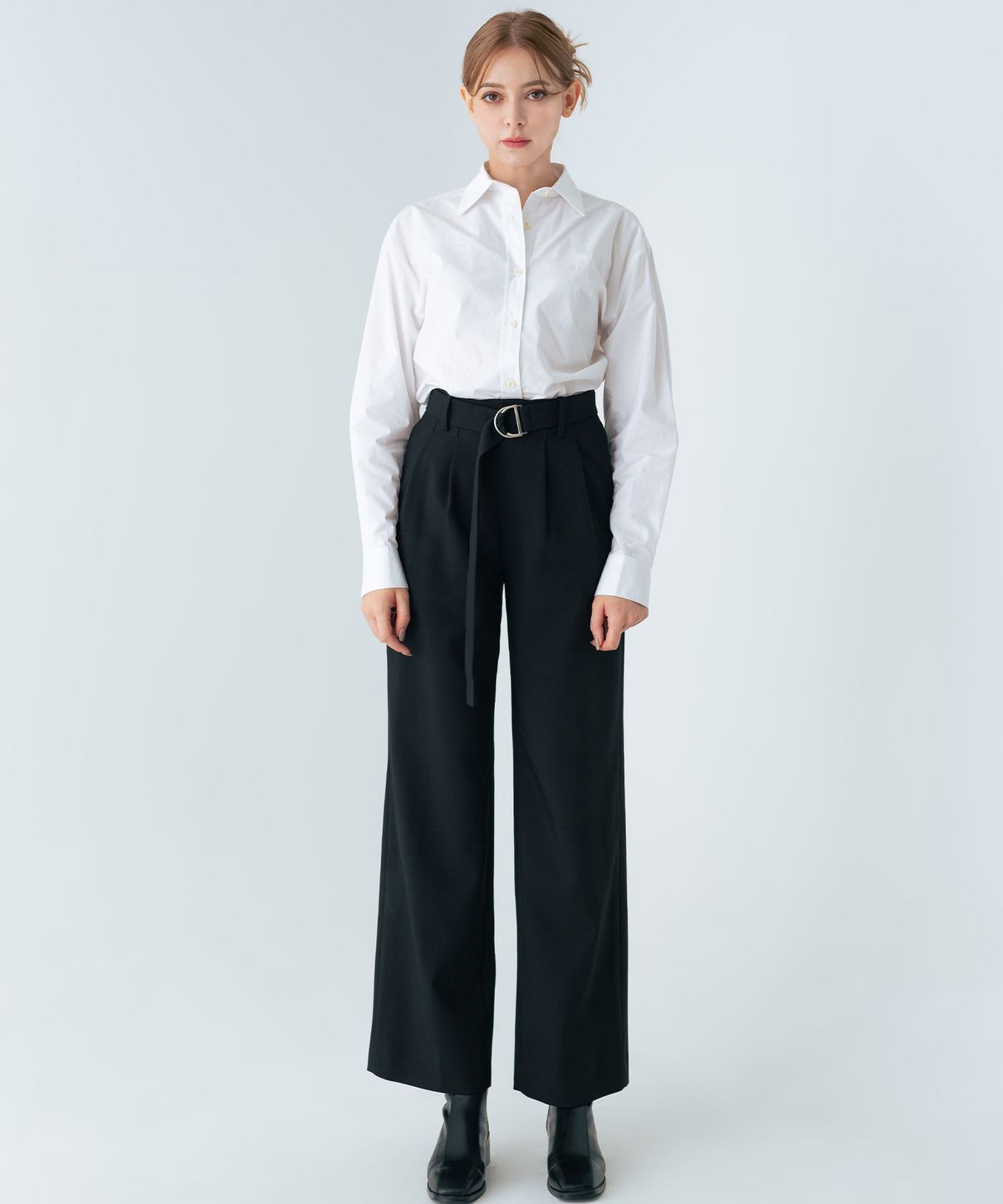 솔트앤초콜릿(SALT AND CHOCOLATE) 와이드 벨트 슬랙스 블랙 4W223V302