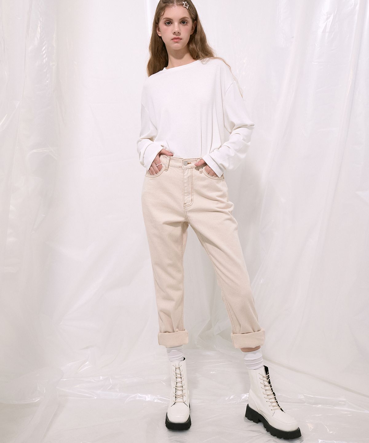솔트앤초콜릿(SALT AND CHOCOLATE) SAC 로고 네츄럴 베이직 데님 4W223X302