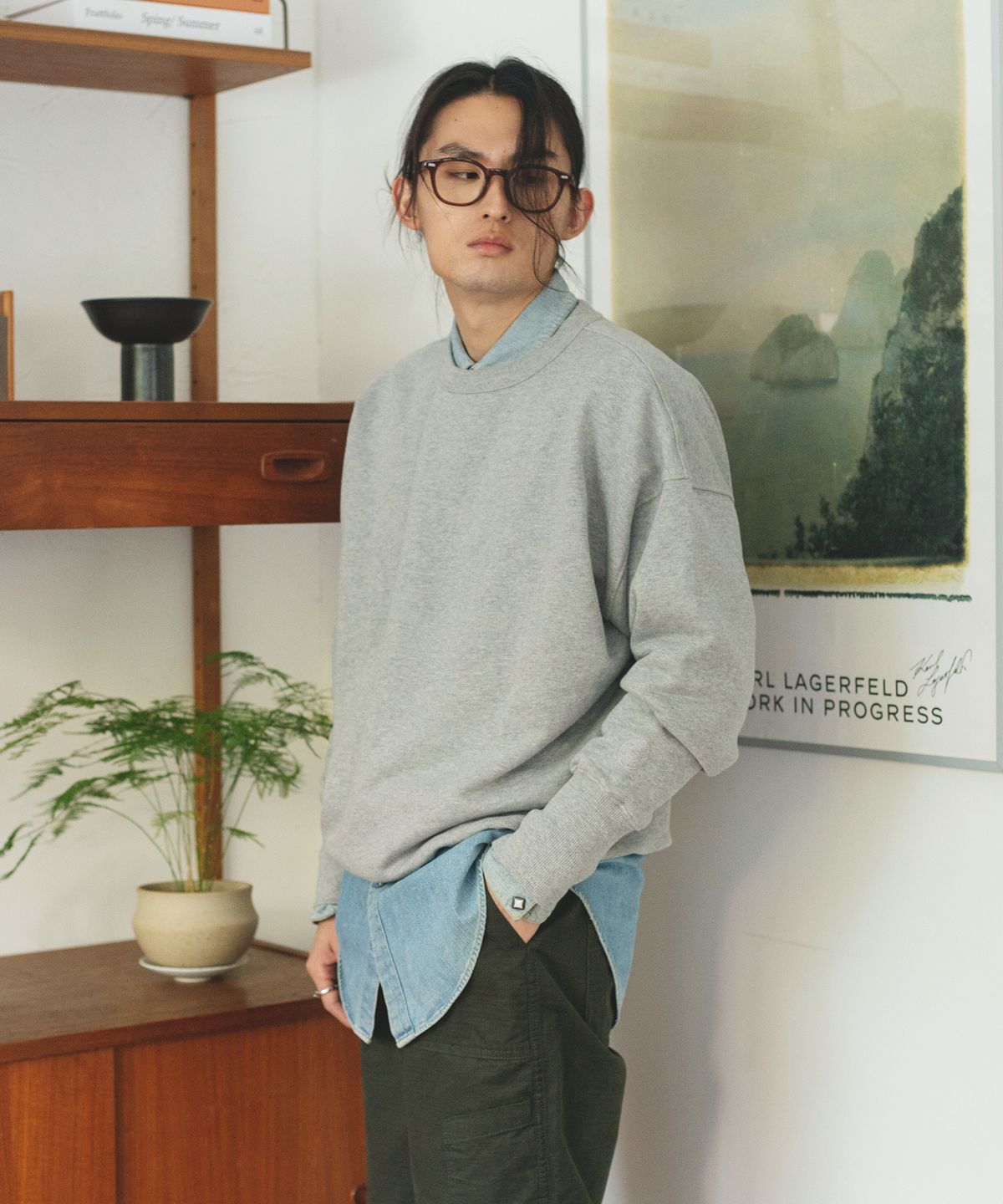 올드비(OLDBE) VTG 코튼 니트 크루넥 스웻셔츠 멜란지그레이
