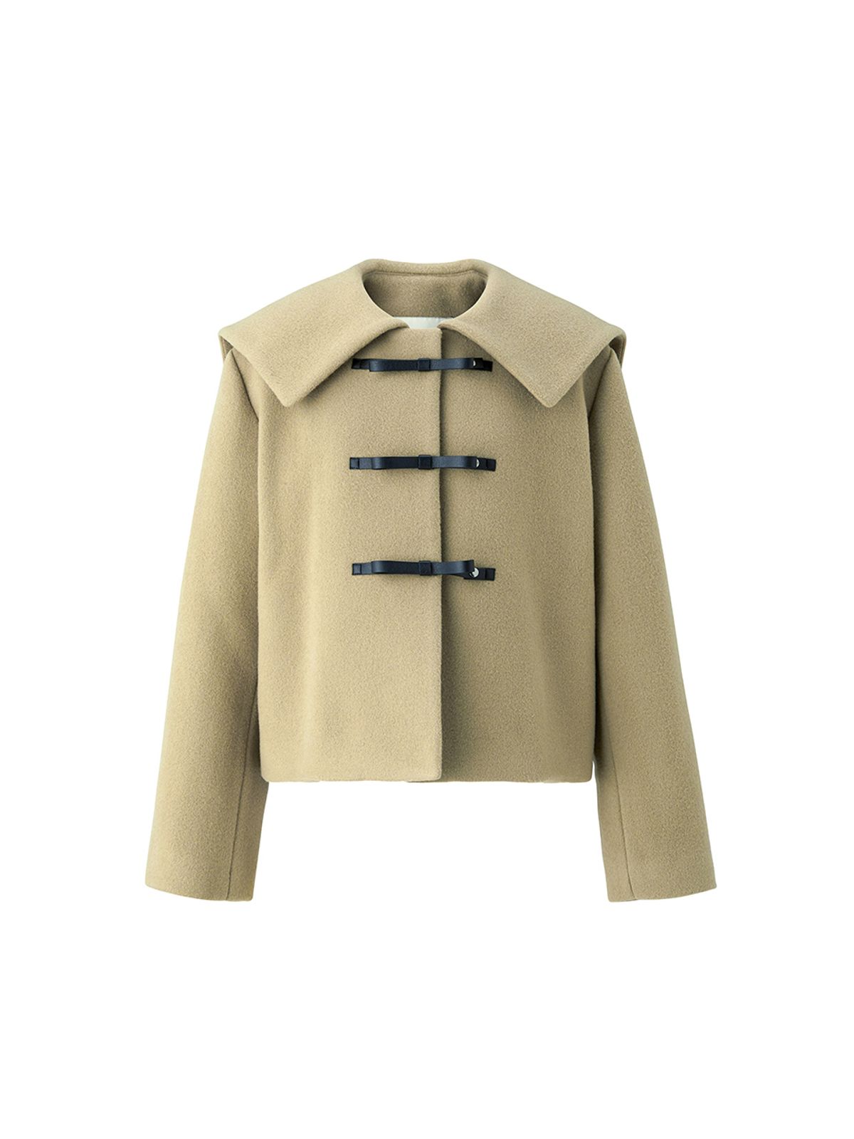 비뮤즈맨션(BEMUSE MANSION) Ribbon button sailor half coat - Khaki beige