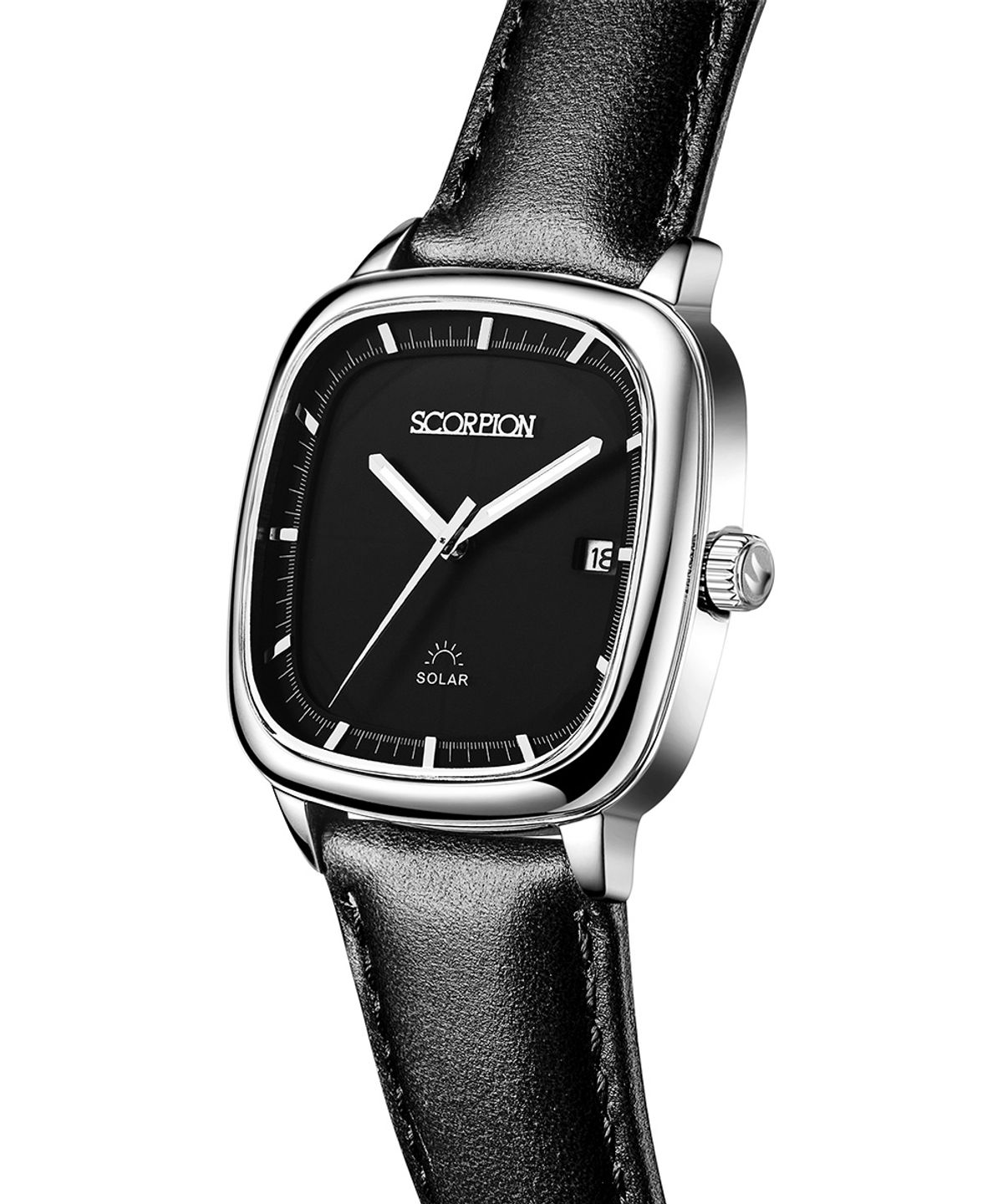 스콜피온(SCORPION) 37mm 빛 충전 솔라 무브먼트 남성 가죽 손목시계 S12L-BK