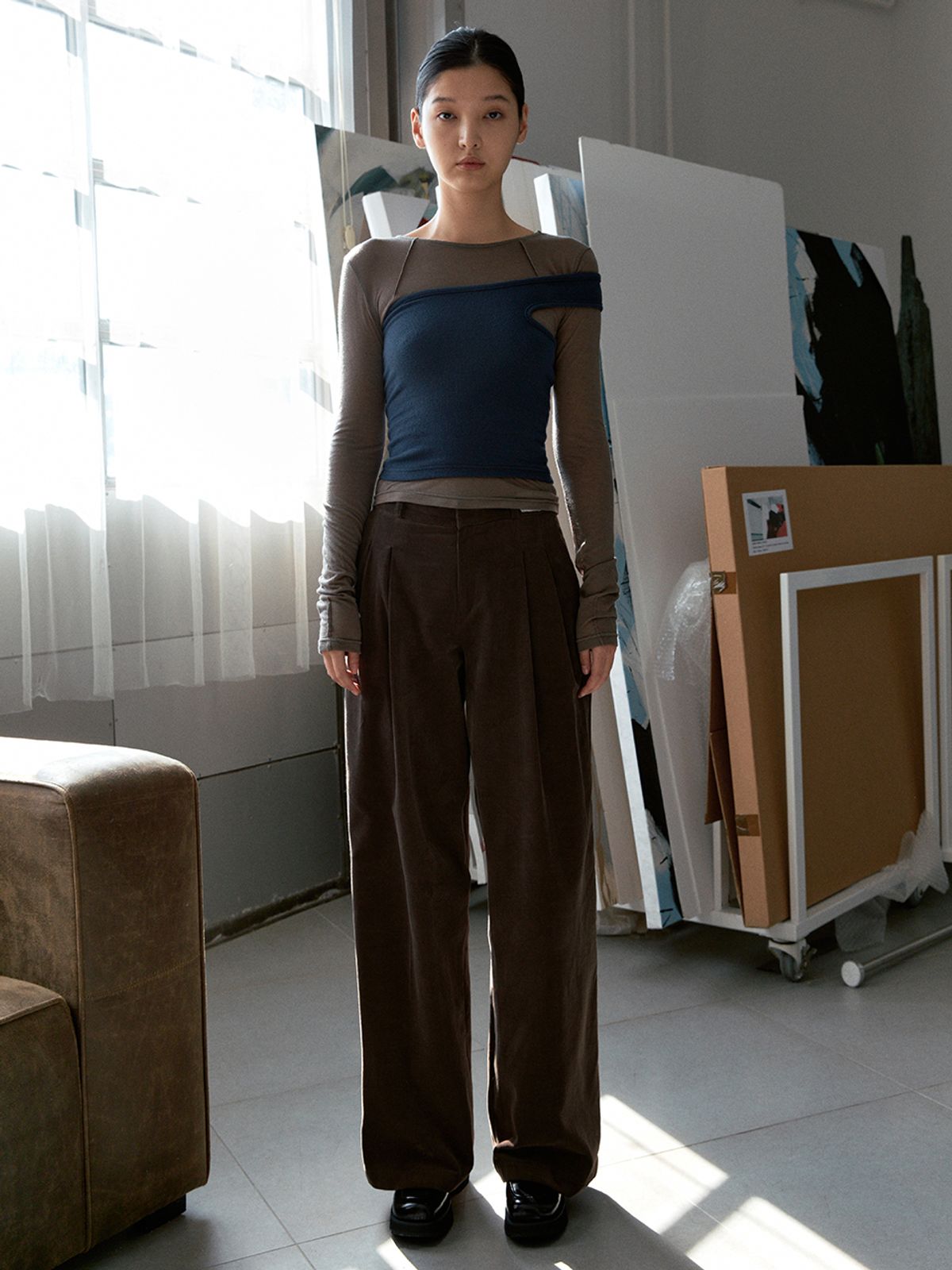 시눈(SINOON) CORDUROY WIDE PANTS (BROWN)