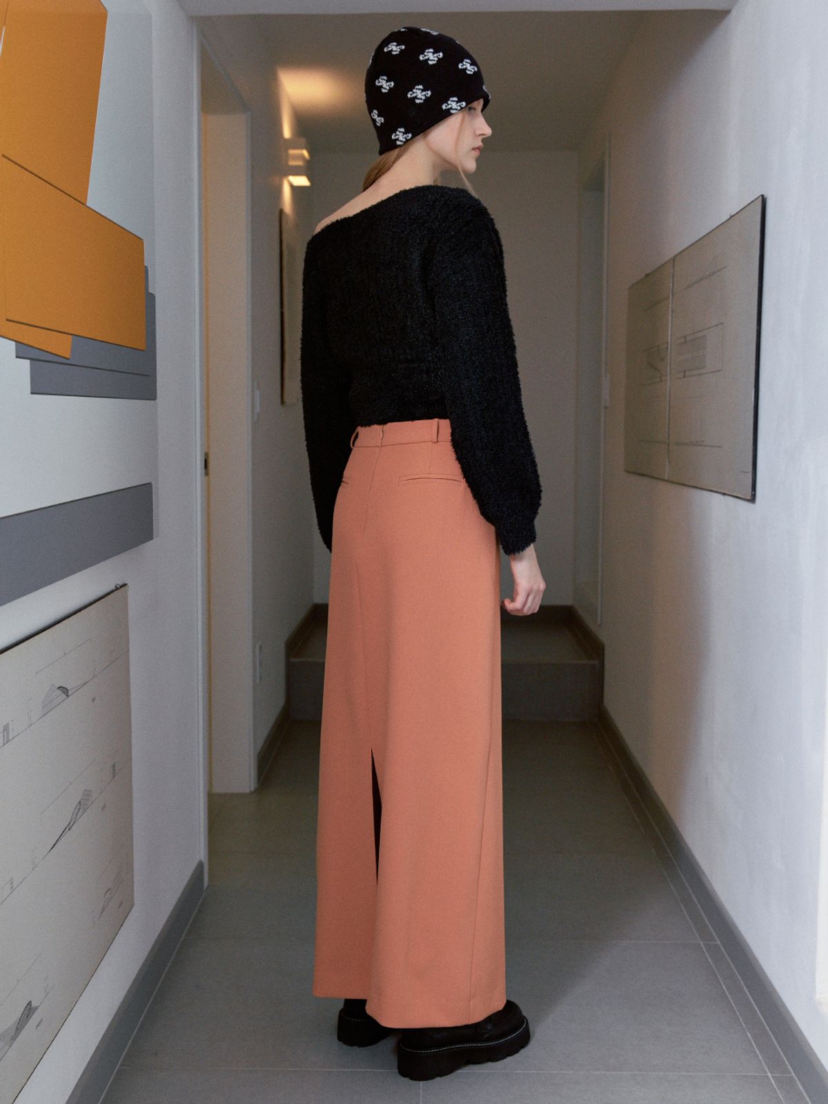 시눈(SINOON) STRIPE MAXI LONG SKIRT (ORANGE)