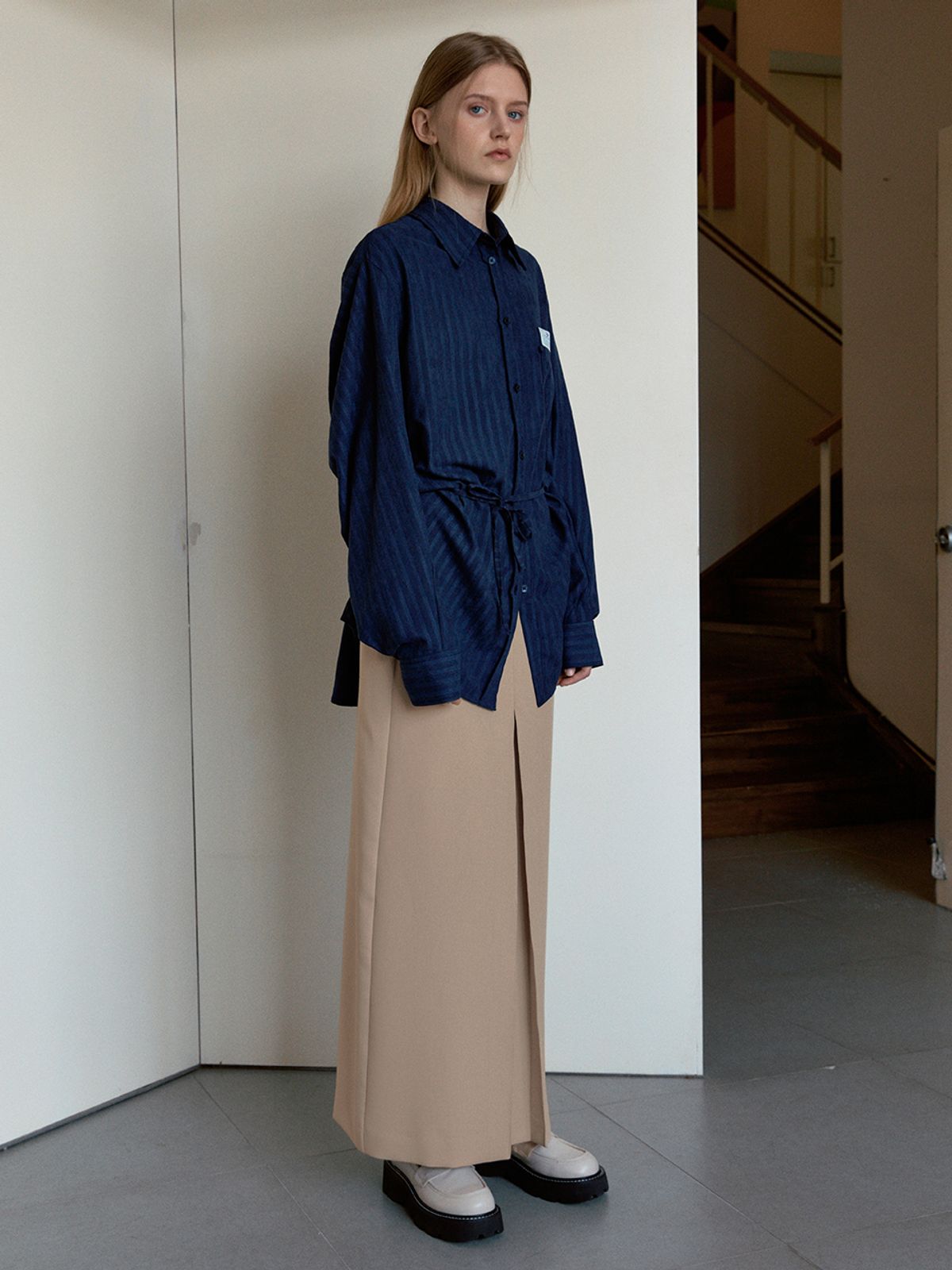 시눈(SINOON) STRIPE MAXI LONG SKIRT (BEIGE)