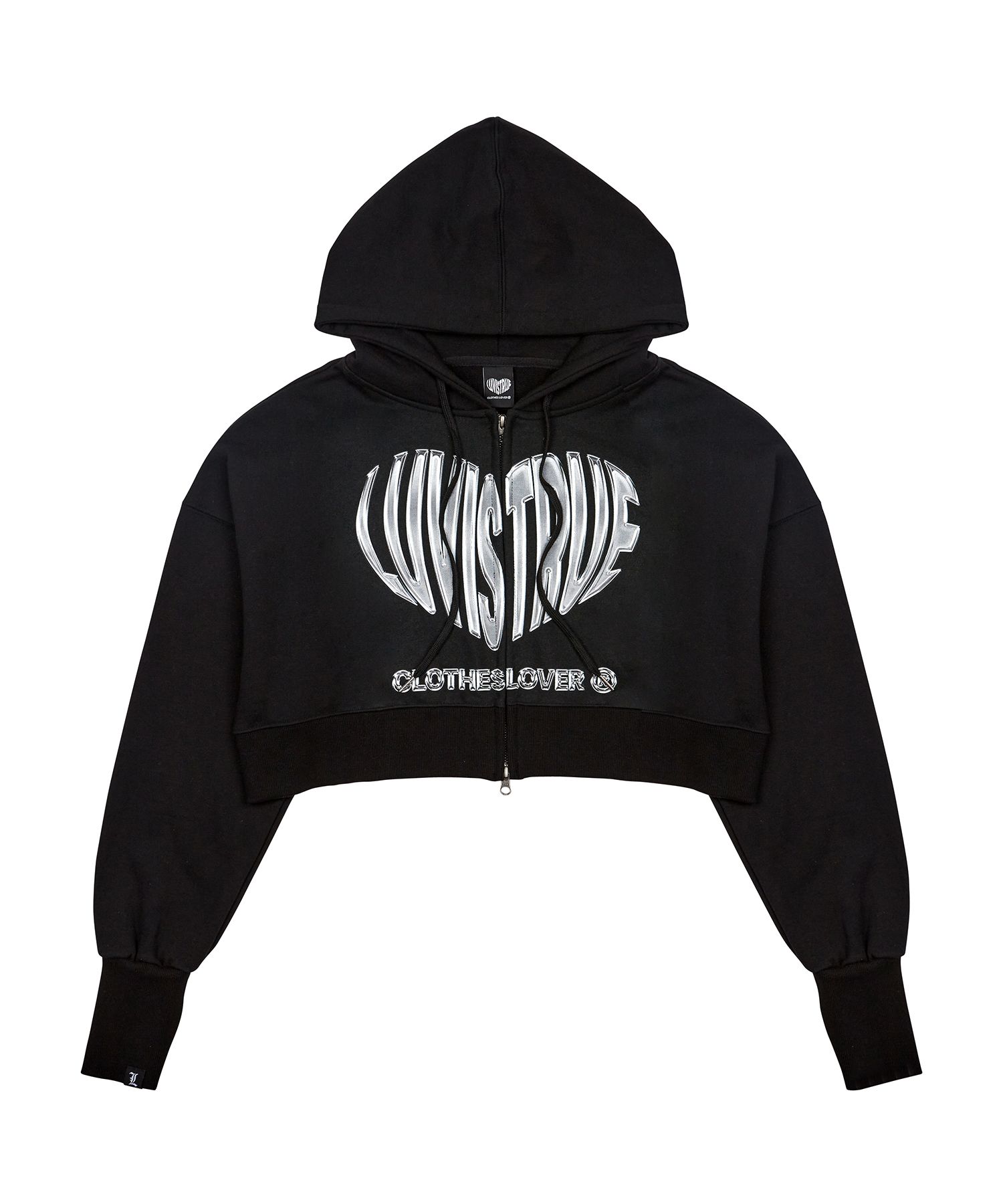 [LUV IS TRUE]★VL CROP JACKET MUSINSA | LUV IS TRUE VL 2-WAY CROP HOOD ZIP UP_BLACK
