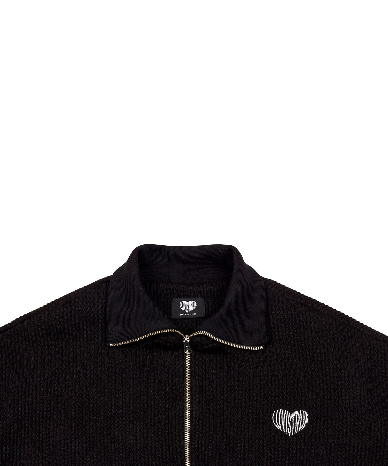 MUSINSA | LUV IS TRUE VL LOGO KNIT ZIP-UP (BLACK)