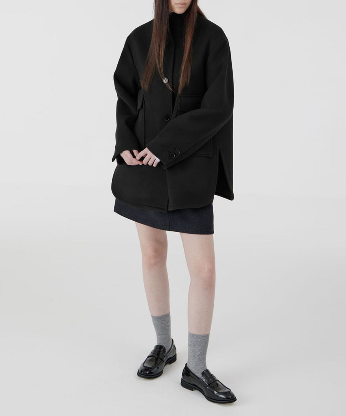 보연(VOYONN) 차이나 카라 반코트 블랙