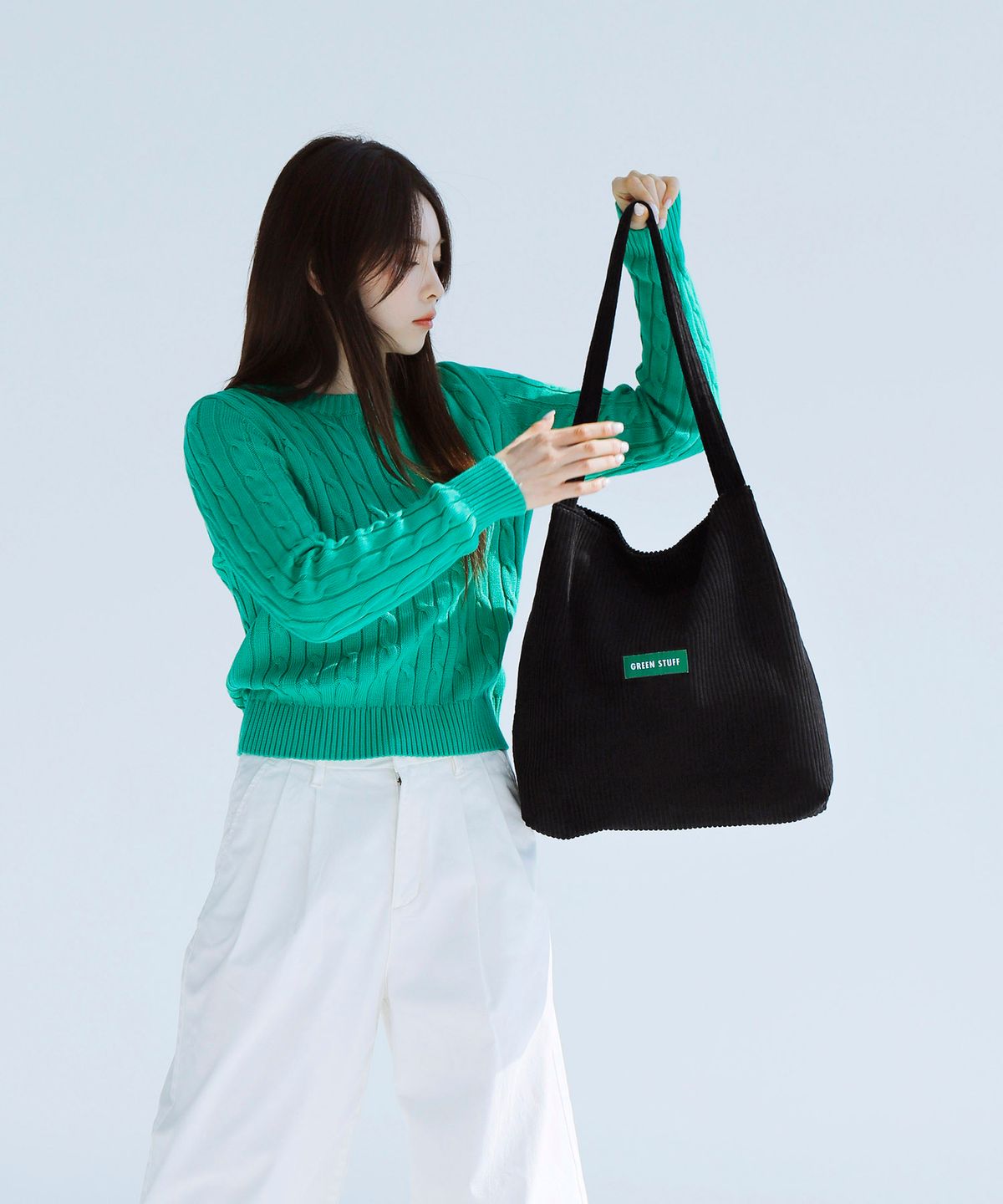 그린스터프(GREEN STUFF) 무심한듯 박시한 쇼퍼백 53 클레식 코듀로이 - 골덴 black