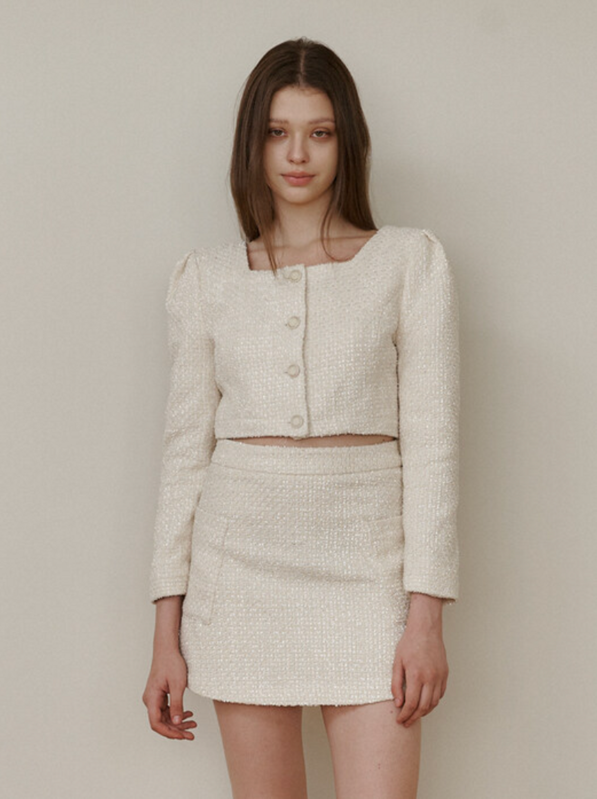카인더베이비(KINDABABY) ivory pearl tweed blouse jacket