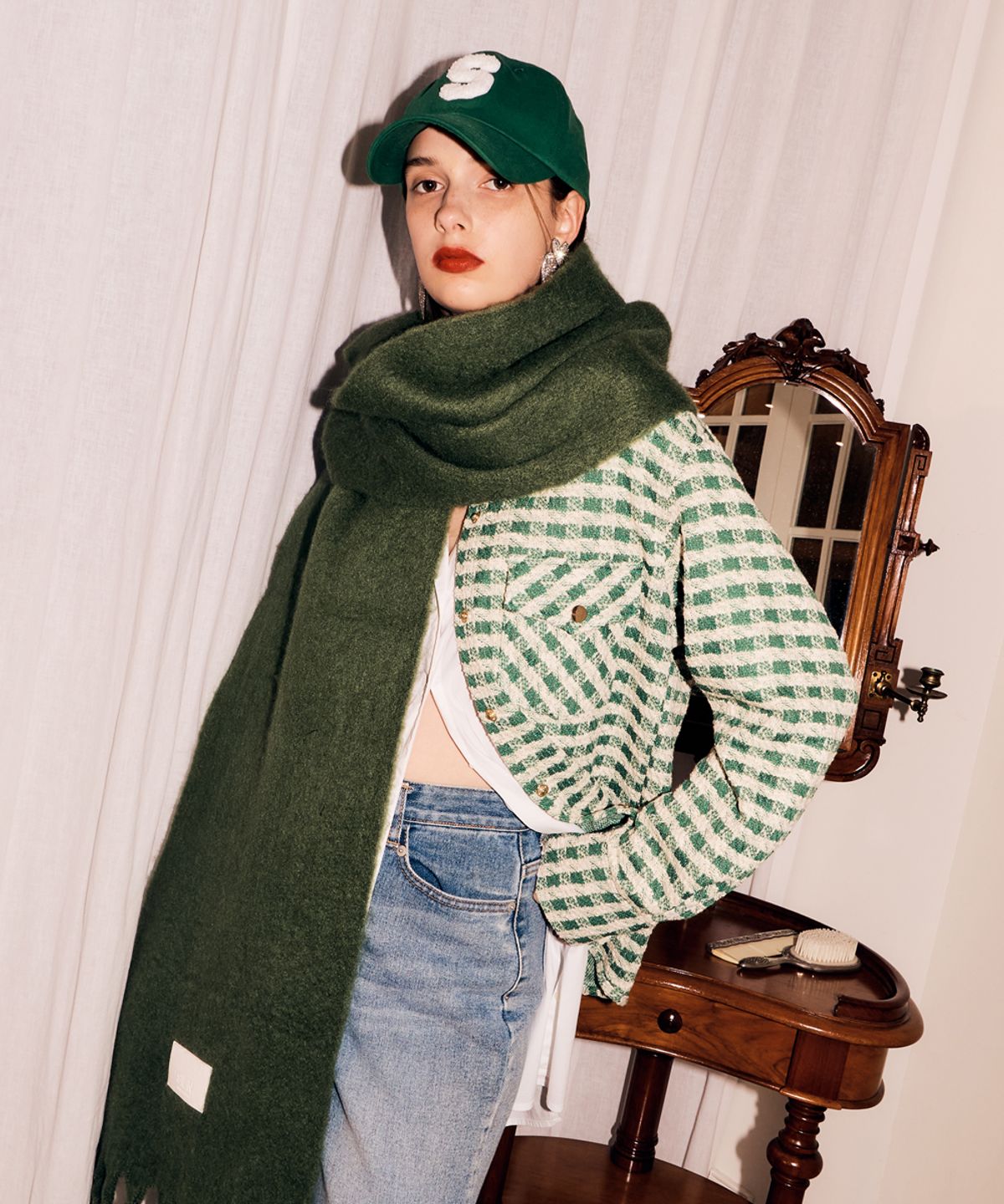 실른(SILN) Wide long muffler (KHAKI GREEN)