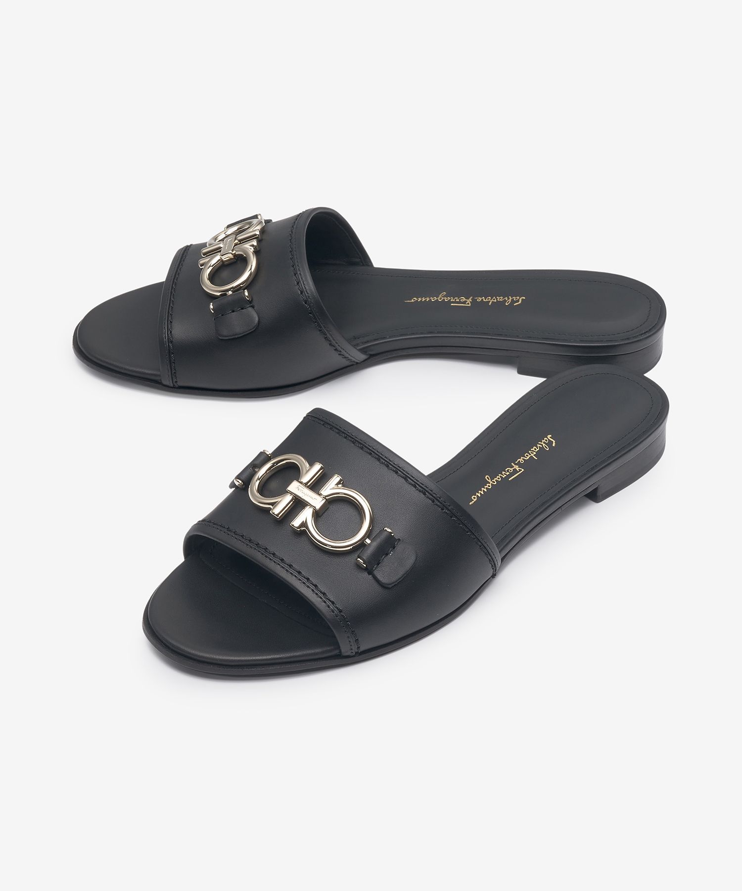 ★FERRAGAMO★ Gancini Rhodes Slide Black 01R221730192 01R221 Ferragamo Salvatore Ferragamo Ladies Black Rhodes Gancini