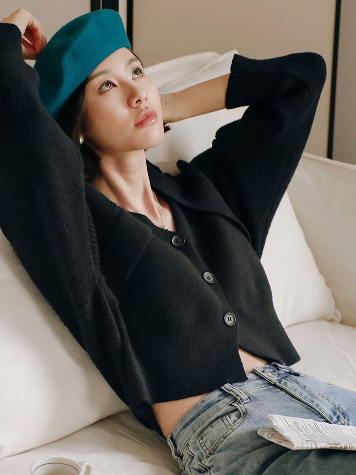 랭썬(LANGSON) LS_Sqaure neck three button cardigan_BLACK