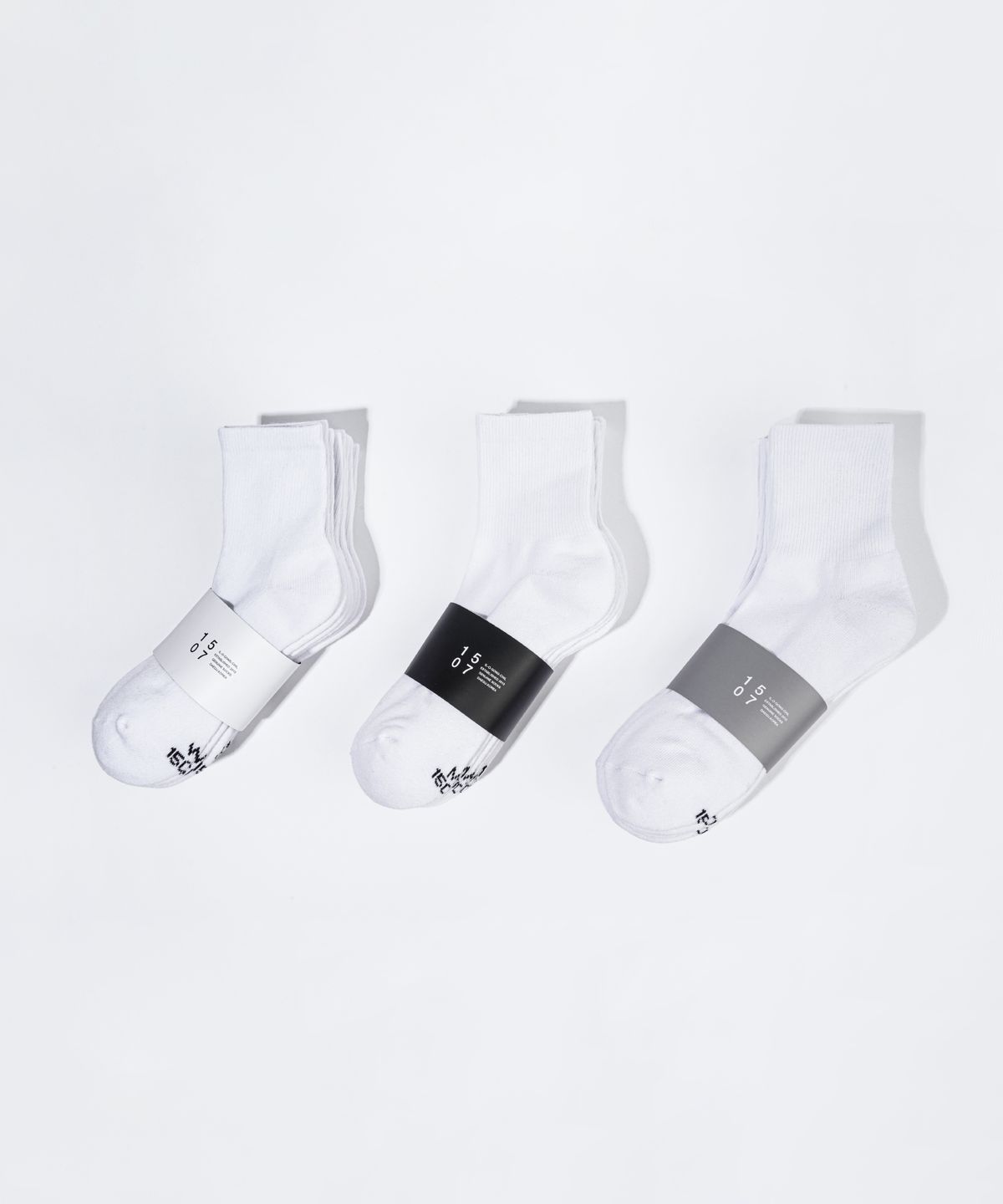 일오공칠(IL-O-GONG-CHIL) [5PACK] 1507 클래식 더블 애슬레틱 하프 삭스 - 스노우화이트/블랙