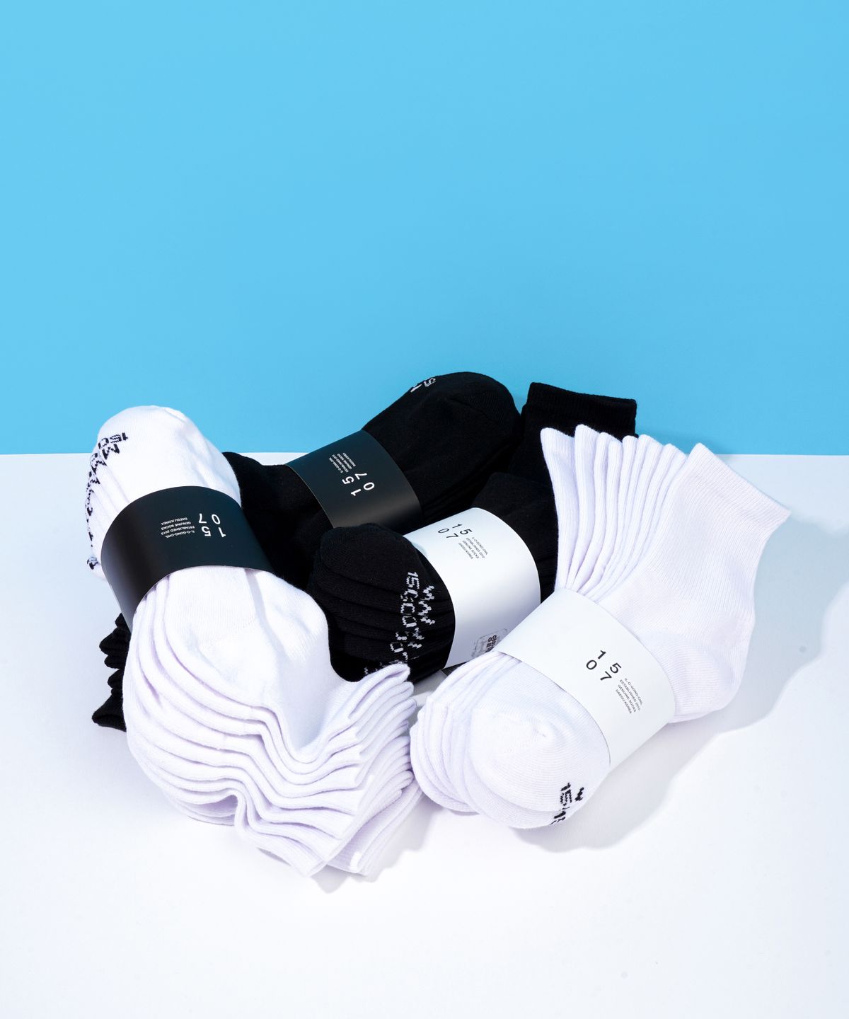 일오공칠(IL-O-GONG-CHIL) [5PACK] 1507 클래식 더블 애슬레틱 하프 삭스 - 스노우화이트/블랙
