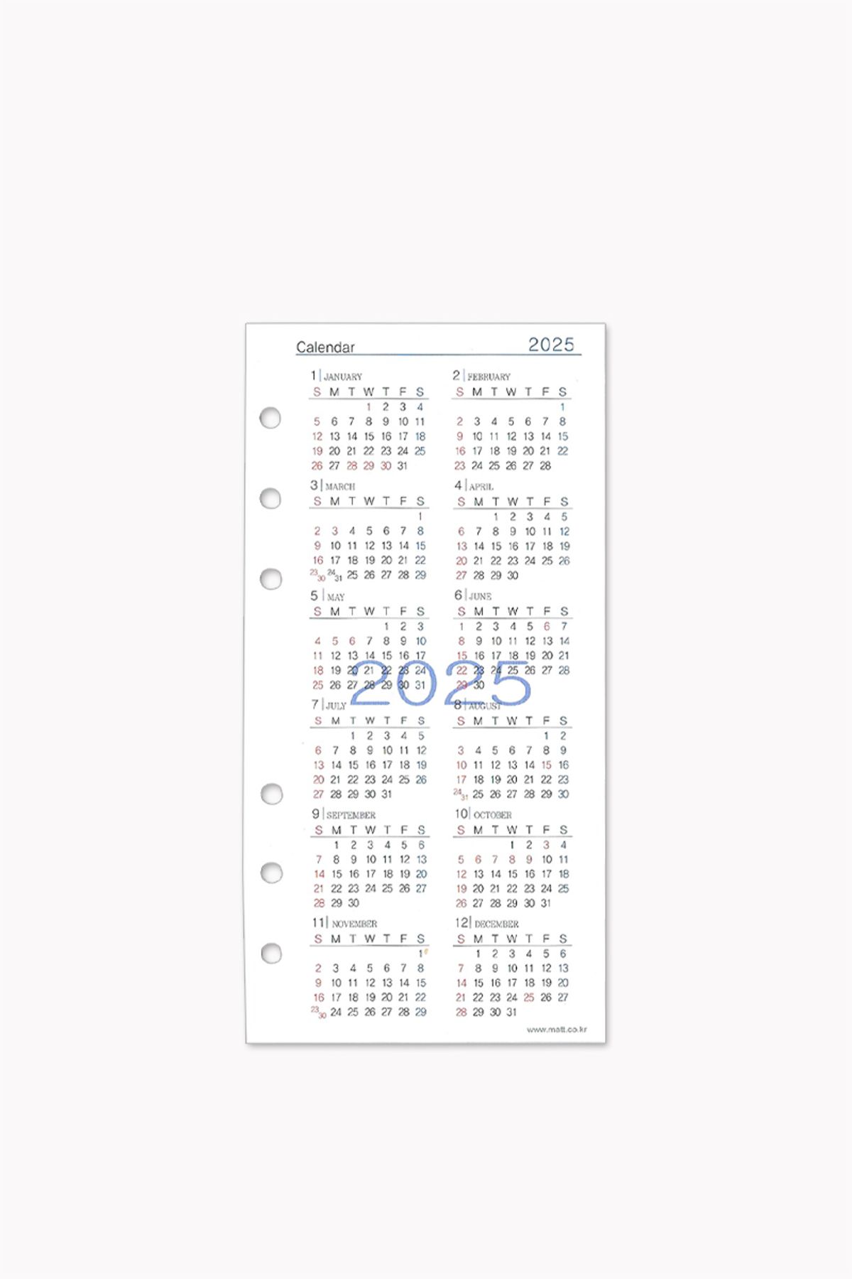 마뜨(MATT) 2026 A6 48절 6공 다이어리 내지 속지 8.6x17cm N94181