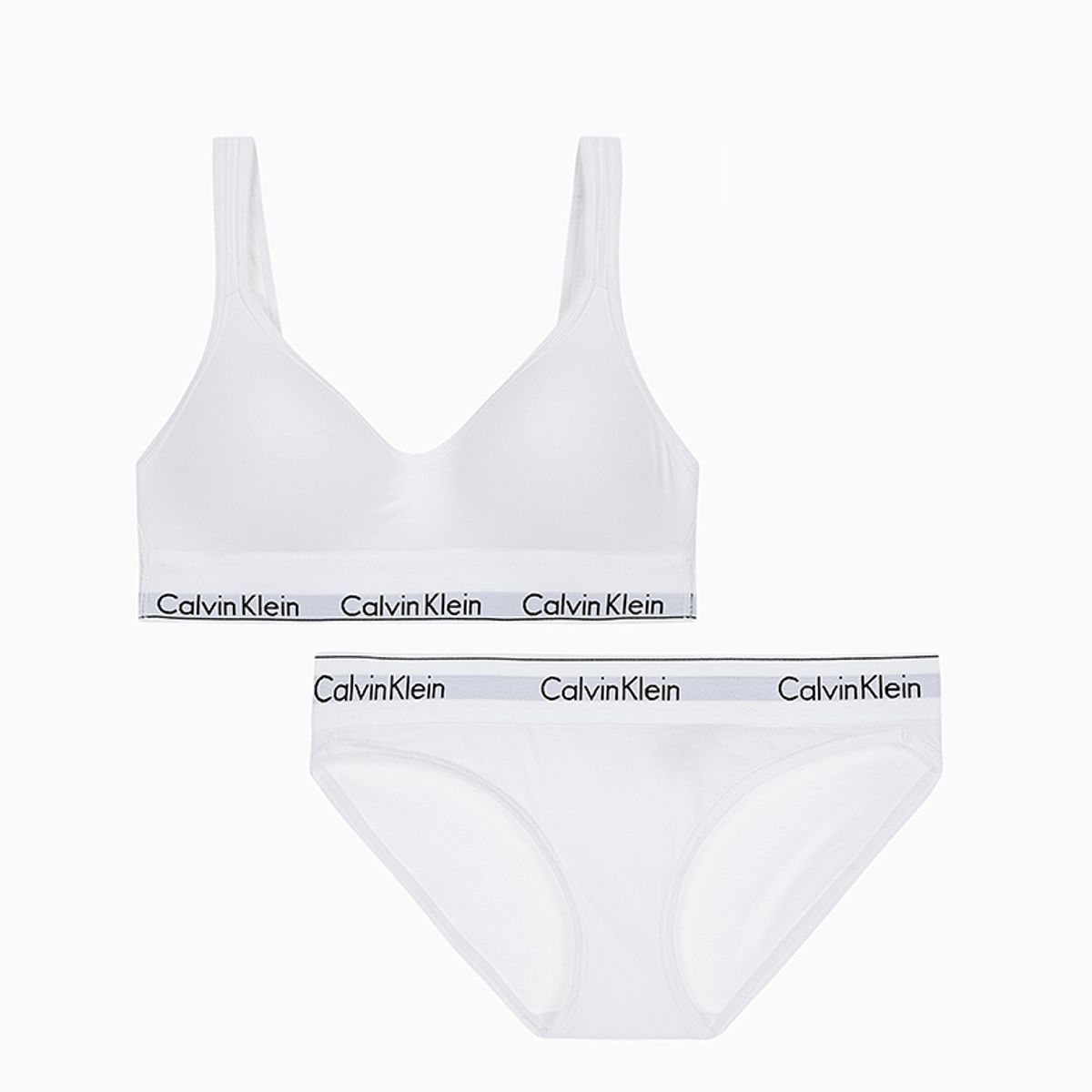 캘빈클라인 언더웨어(CALVIN KLEIN UNDERWEAR) 여성 아이콘 코튼 모달 스쿱백 브라렛+팬티 세트_화이트