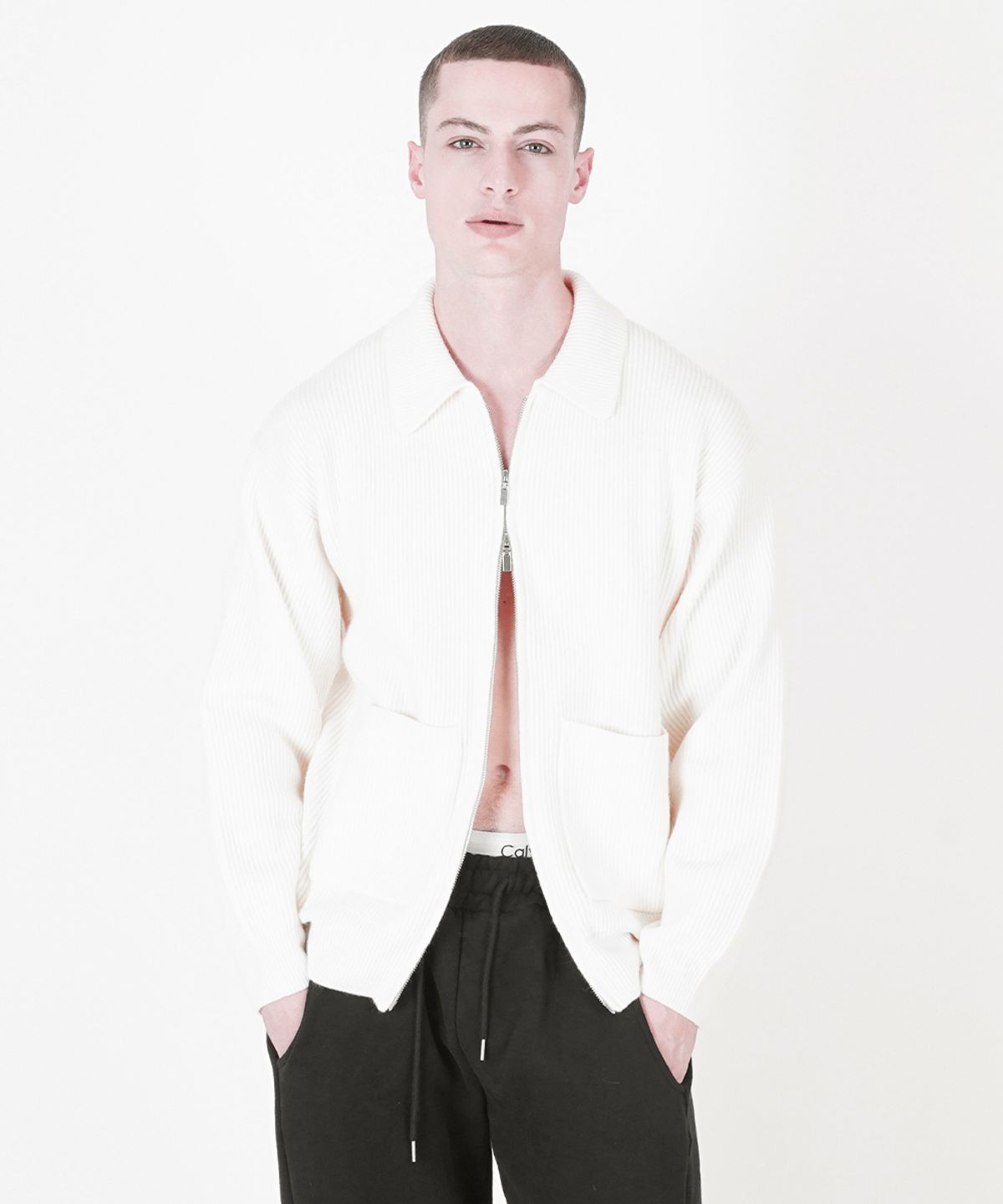 챈세스노이(CHANCE'S NOI) Heavy Knit Two-way Zip up (Beige)