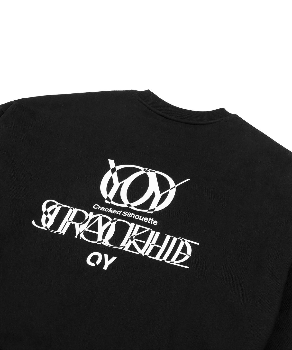 오픈야드(오와이)(OPENYARD(OY)) 오버레이 로고 엠보 스티치 맨투맨-블랙