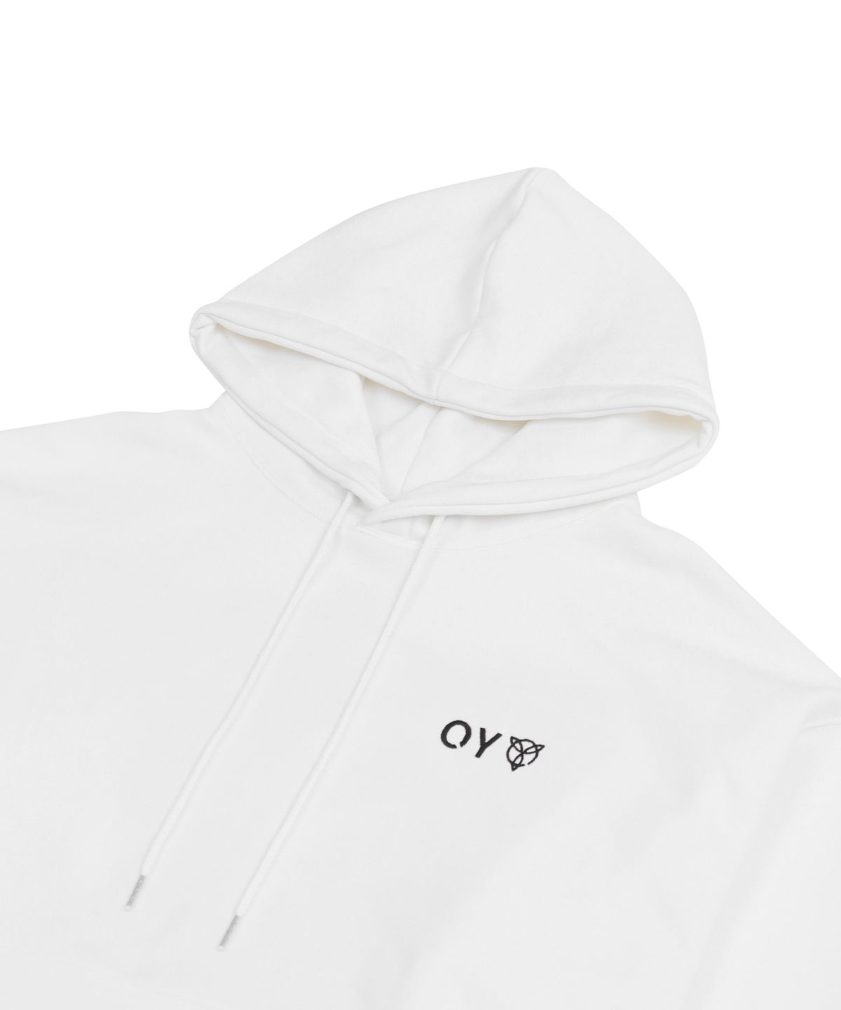 오픈야드(오와이)(OPENYARD(OY)) 레이어드 컷팅 로고 후드-화이트