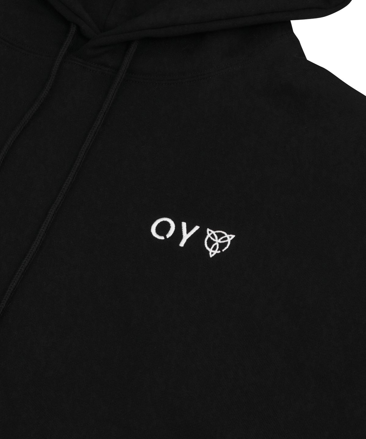 오픈야드(오와이)(OPENYARD(OY)) 레이어드 컷팅 로고 후드-블랙