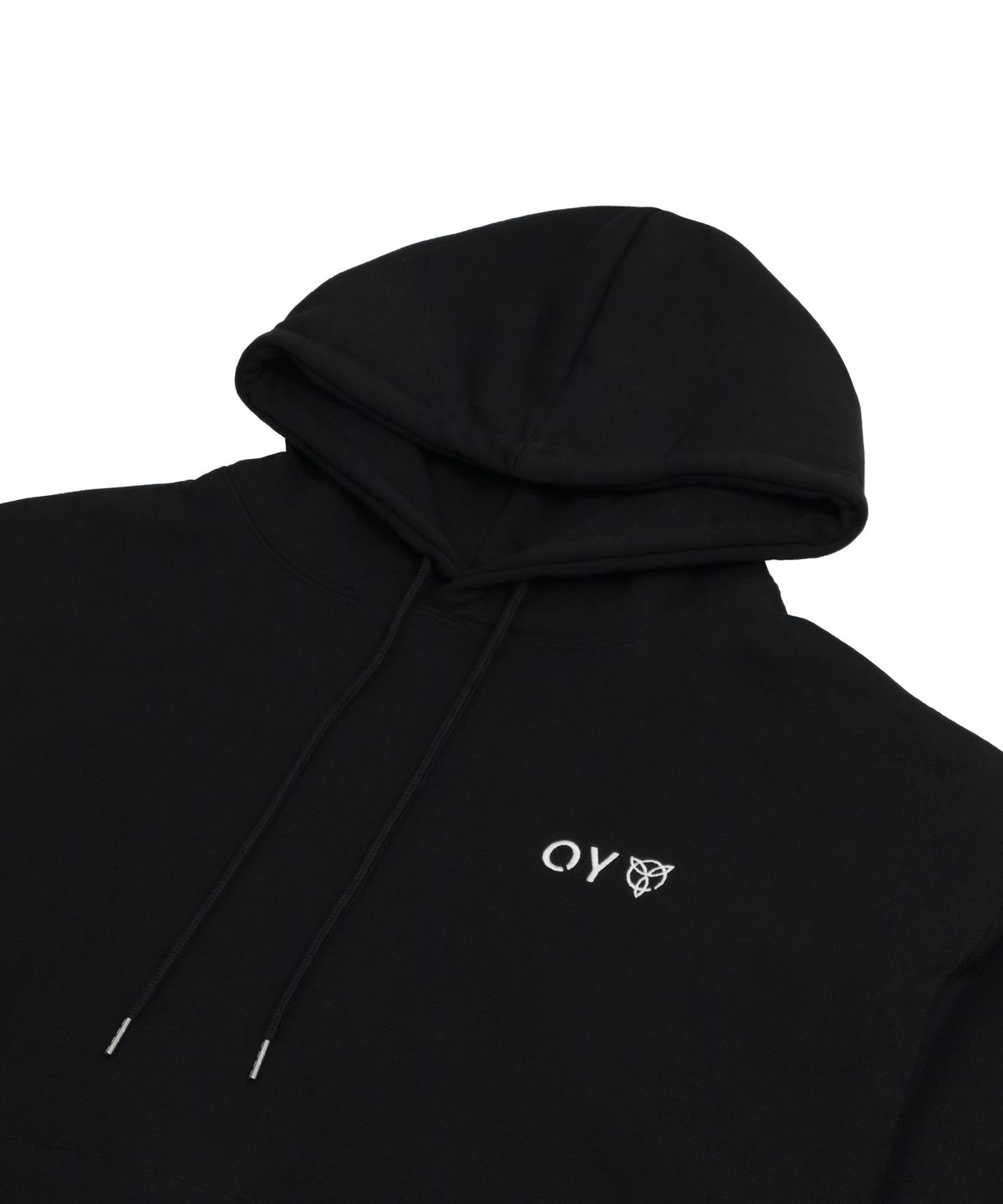 오픈야드(오와이)(OPENYARD(OY)) 레이어드 컷팅 로고 후드-블랙