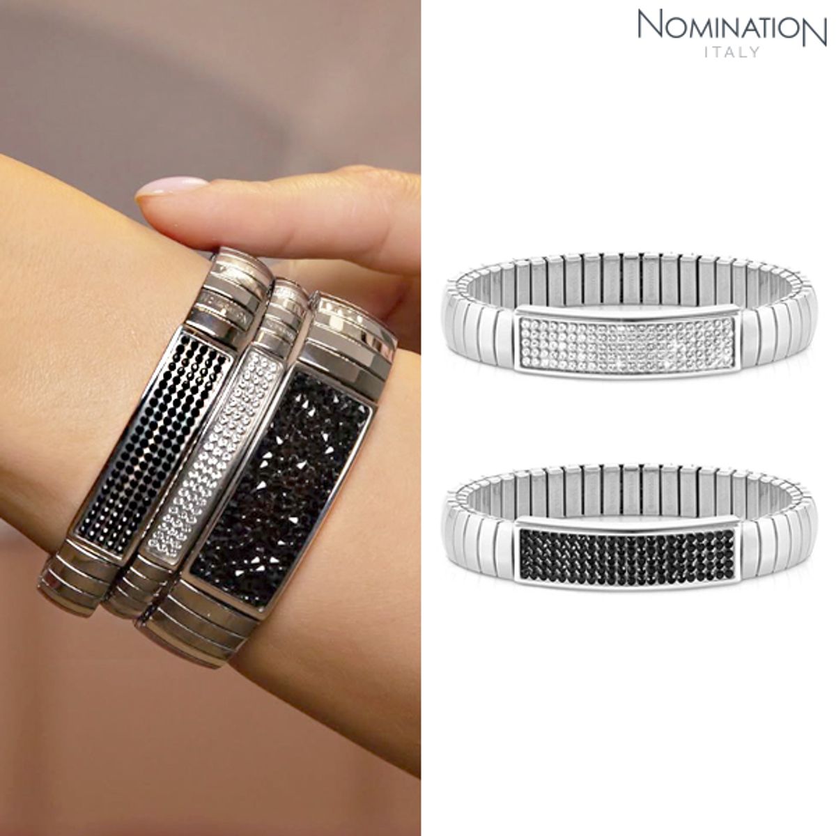노미네이션(NOMINATION) 팔찌 익스텐션 글리터 (M) steel with crystals 043218 (택1)