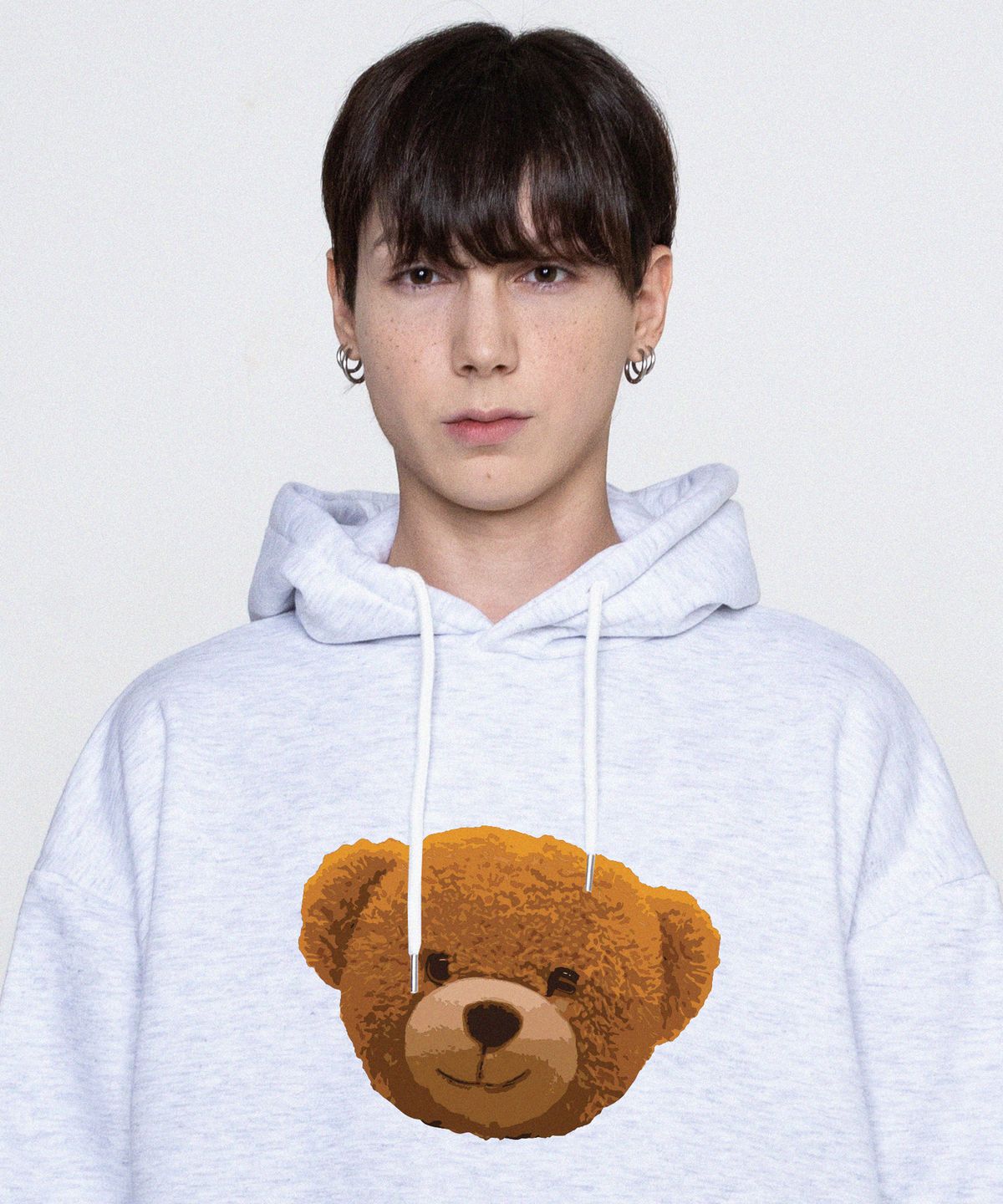 그레이버(GRAVER) [UNISEX]빅 OF 베어 후드티_멜란지화이트