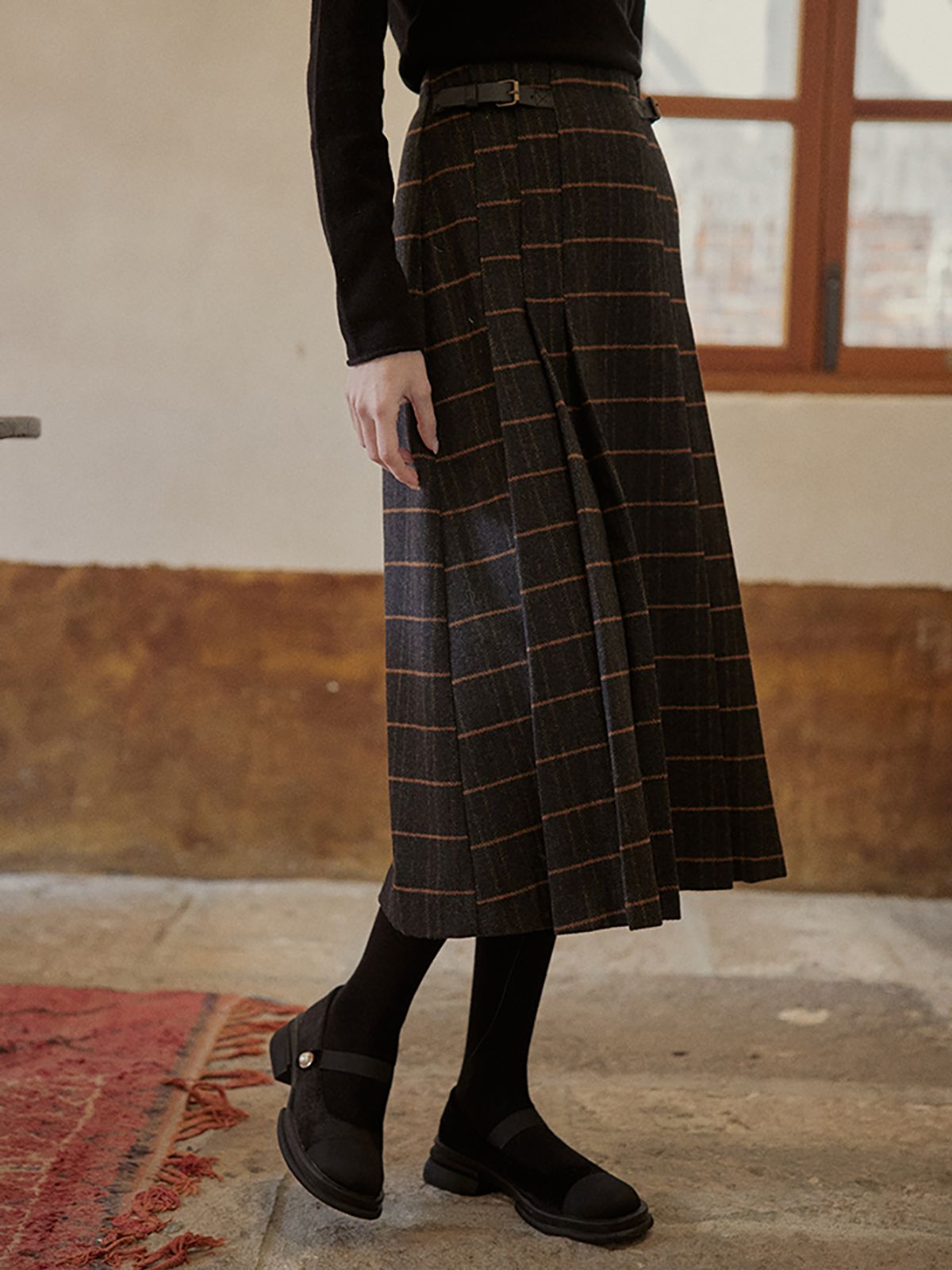 프라우드 마리(PROUD MARY) PM_Check pattern high waist tweed skirt_BLACK