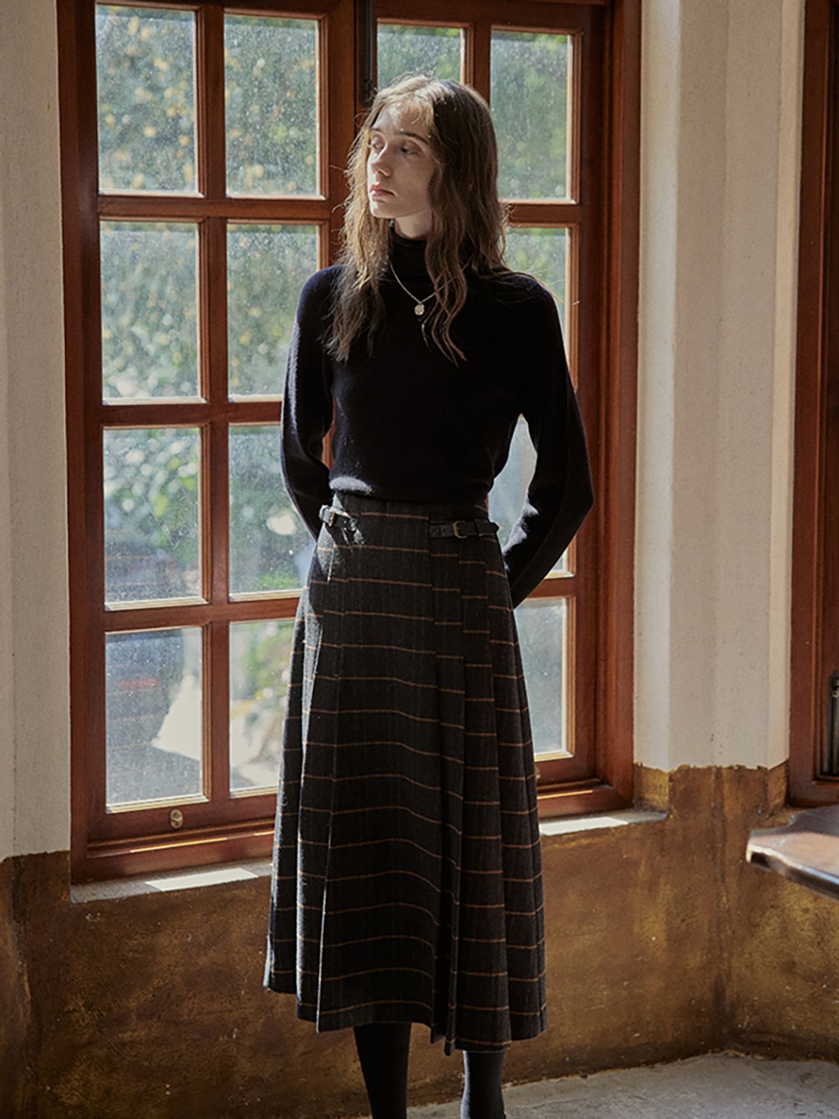 프라우드 마리(PROUD MARY) PM_Check pattern high waist tweed skirt_BLACK