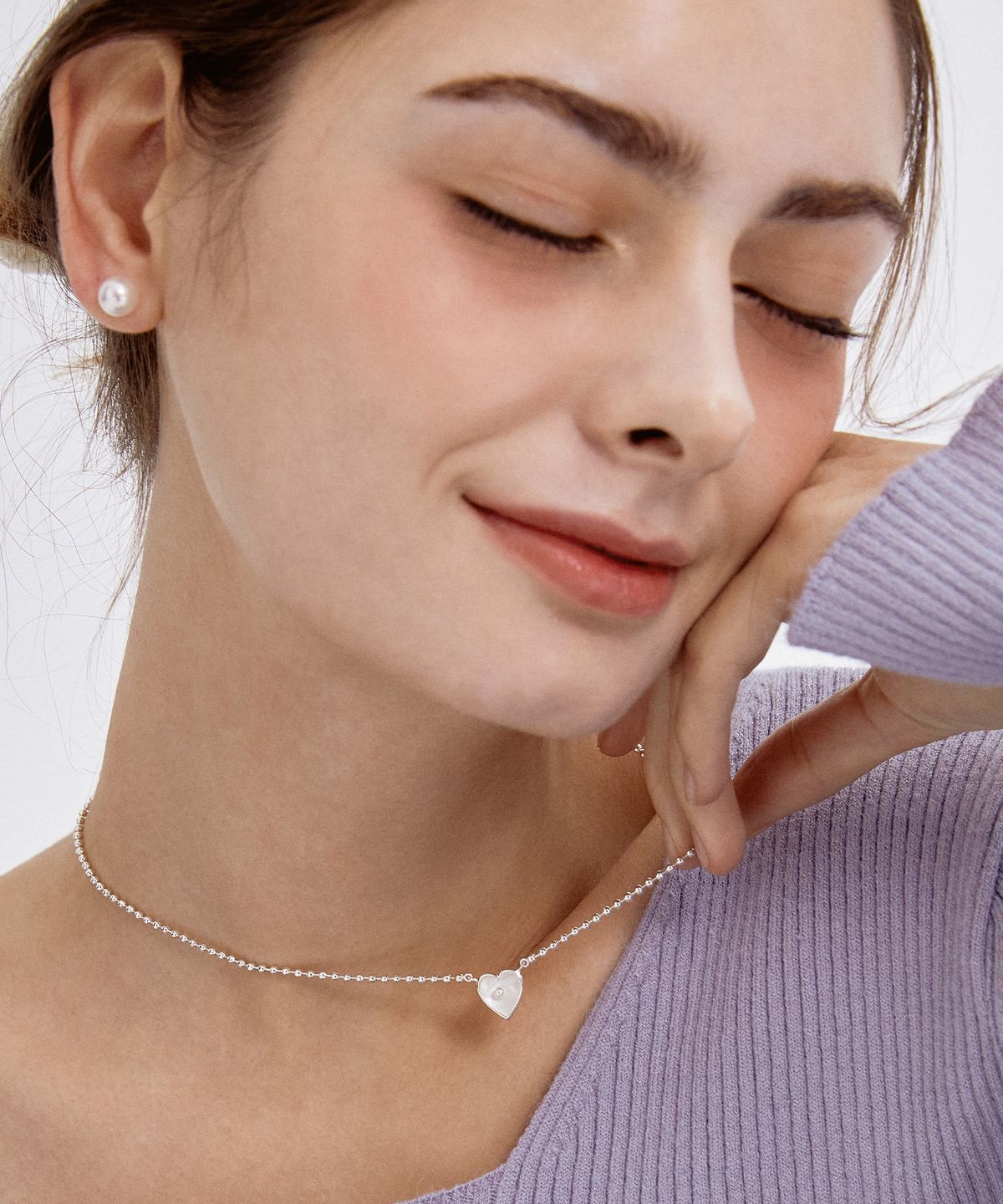 타티아나(TATIANA) (SILVER925) Mother of pearl Heart Necklace NZ2037
