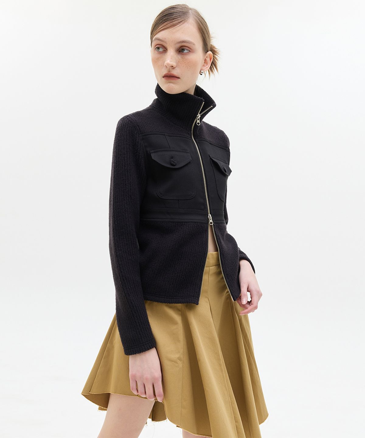 라티젠(LARTIGENT) LX POCKET KNIT ZIP UP(BLACK)