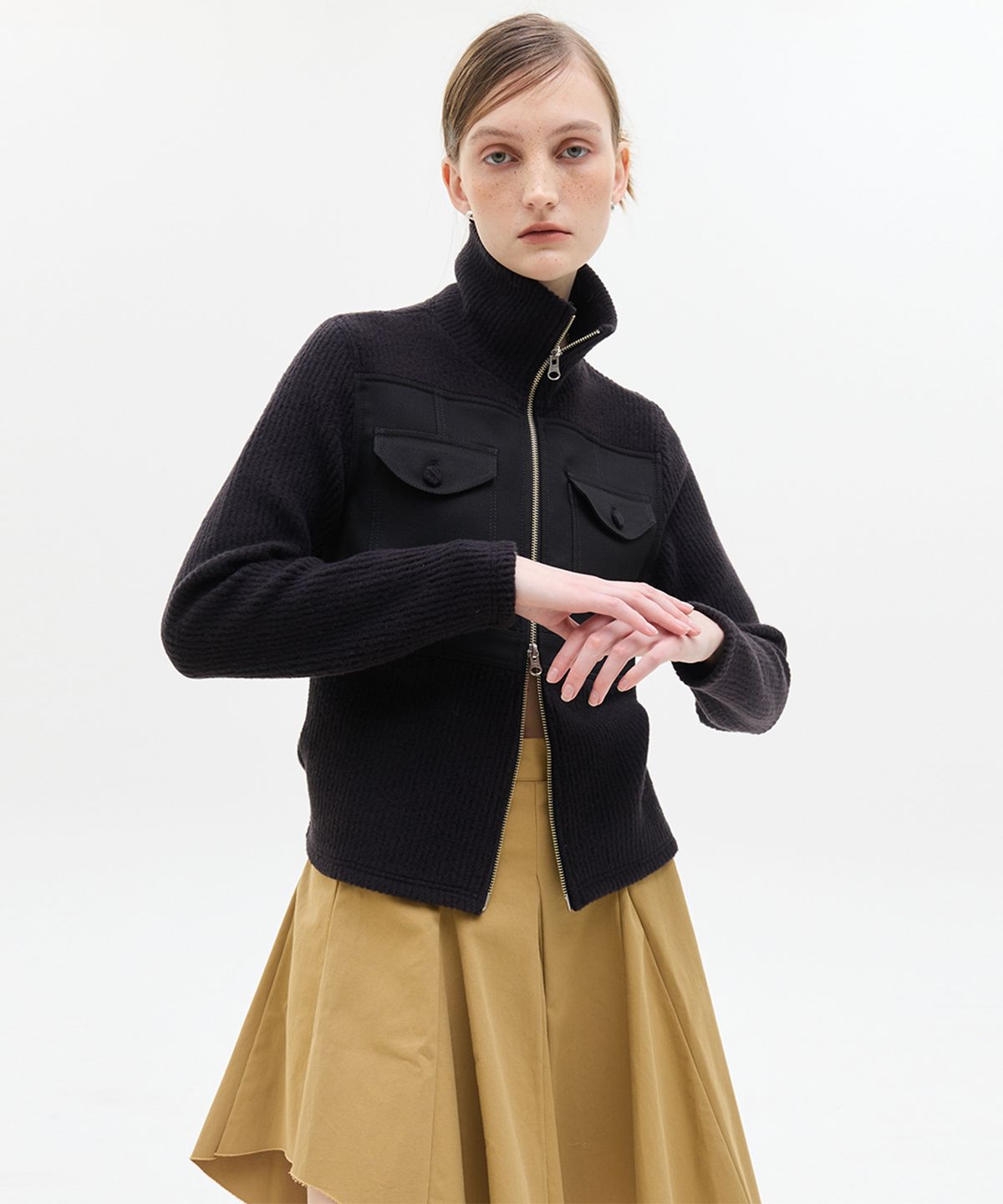 라티젠(LARTIGENT) LX POCKET KNIT ZIP UP(BLACK)