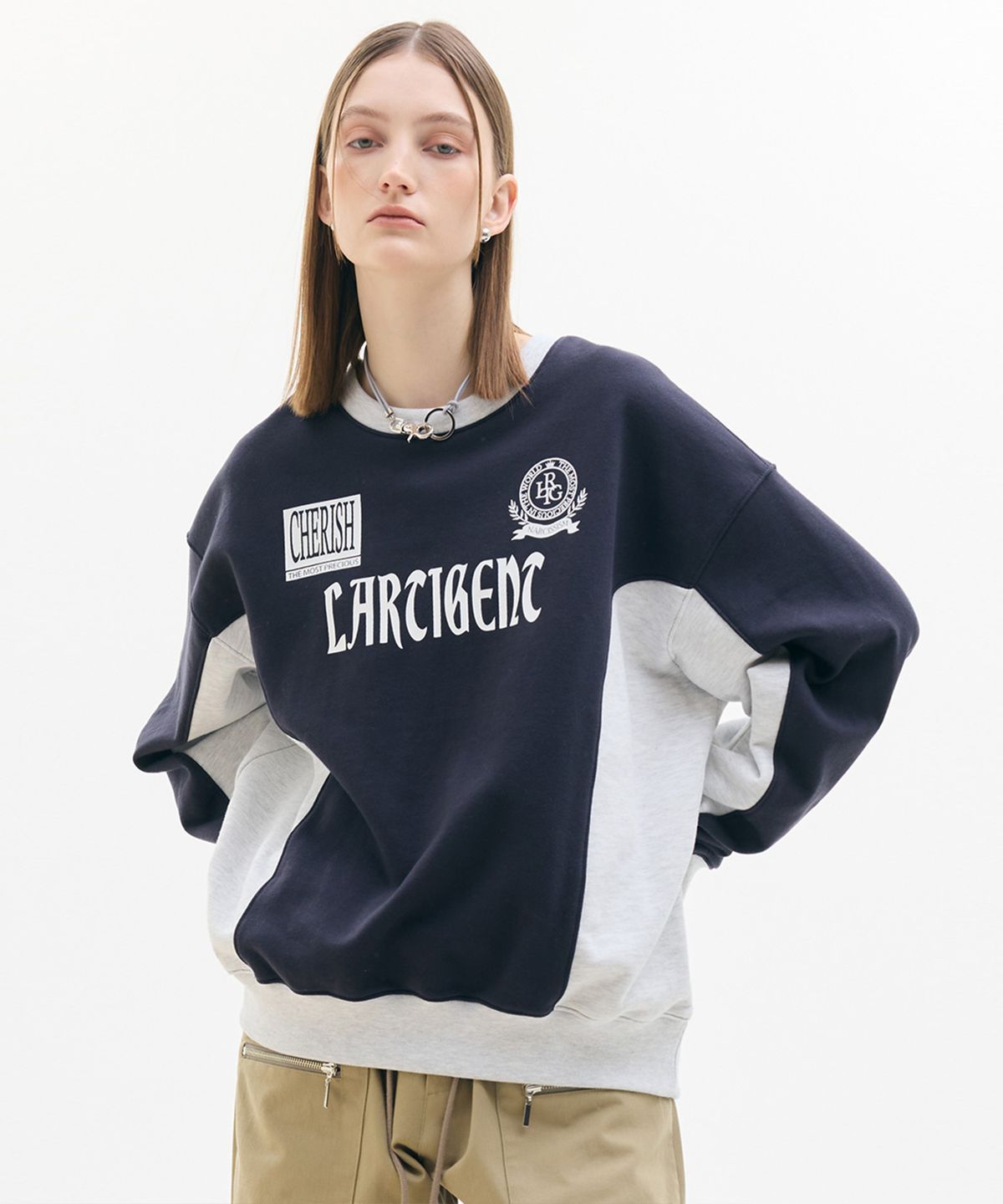 라티젠(LARTIGENT) LX COLOR BLOCK SWEATSHIRT(NAVY)