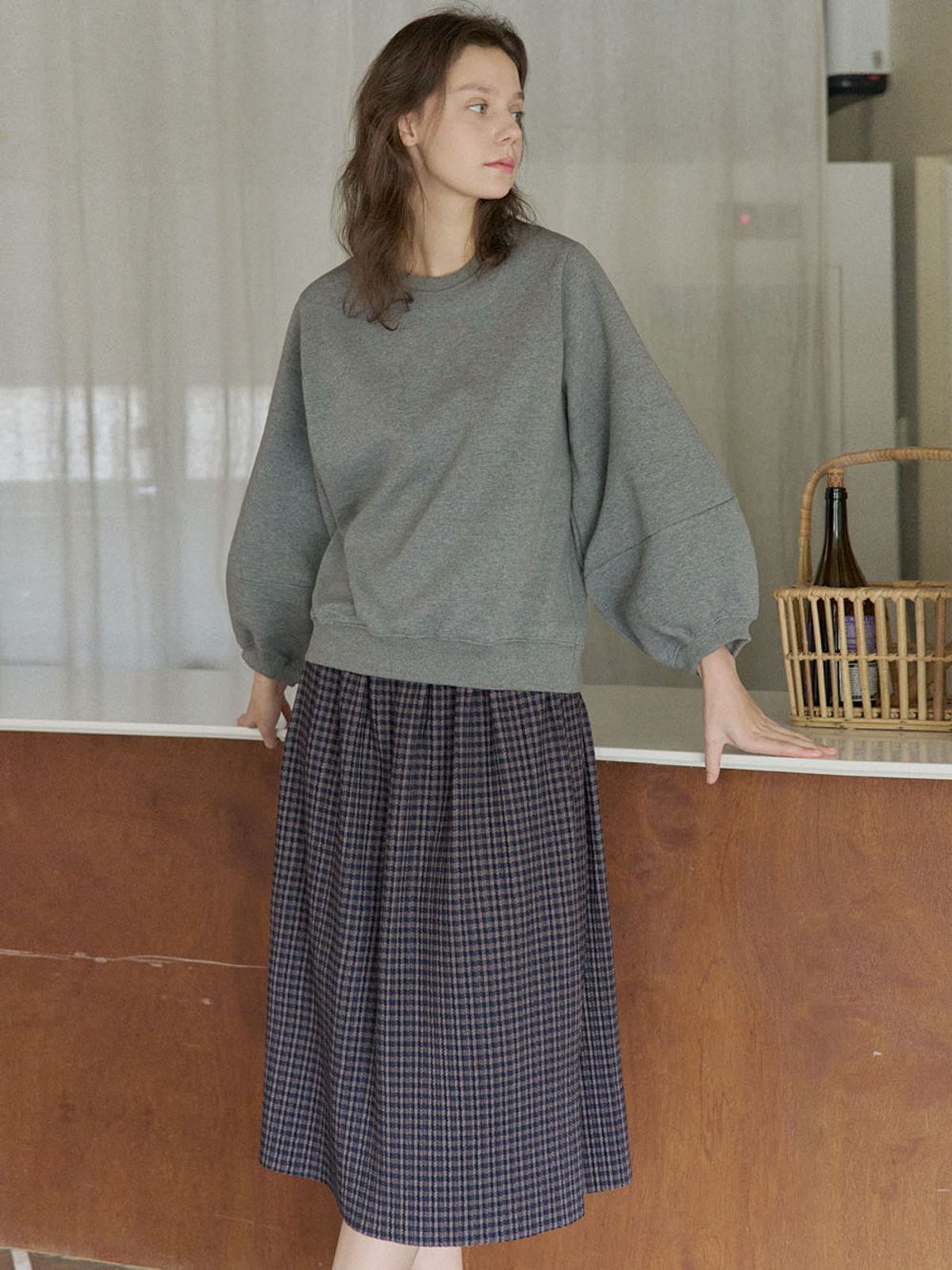 아방(AVANT-G) Check Pleated Banding Skirt - NAVY