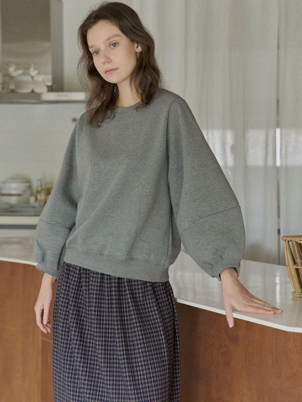 아방(AVANT-G) Check Pleated Banding Skirt - NAVY