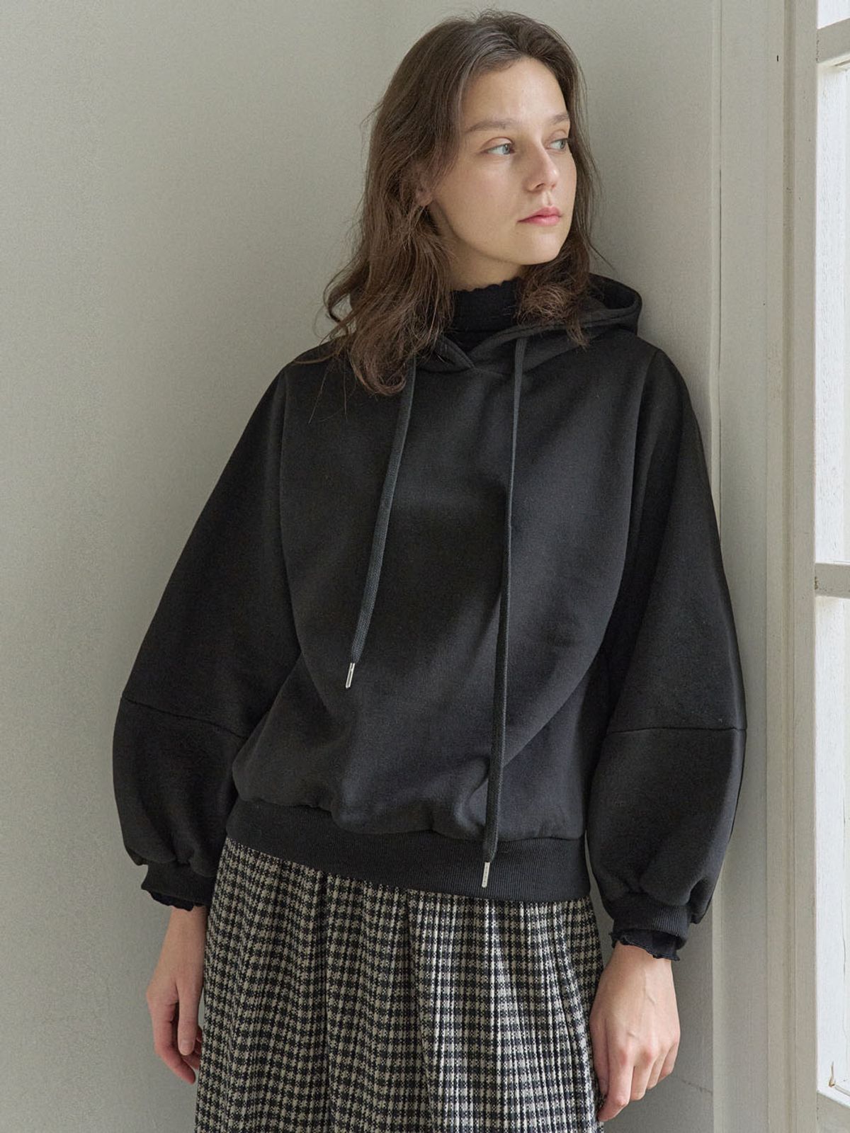 아방(AVANT-G) Check Pleated Banding Skirt - BLACK