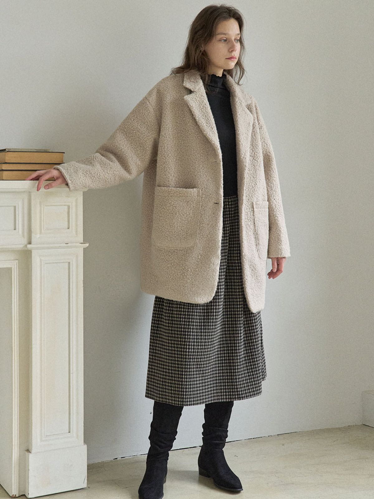 아방(AVANT-G) Check Pleated Banding Skirt - BLACK
