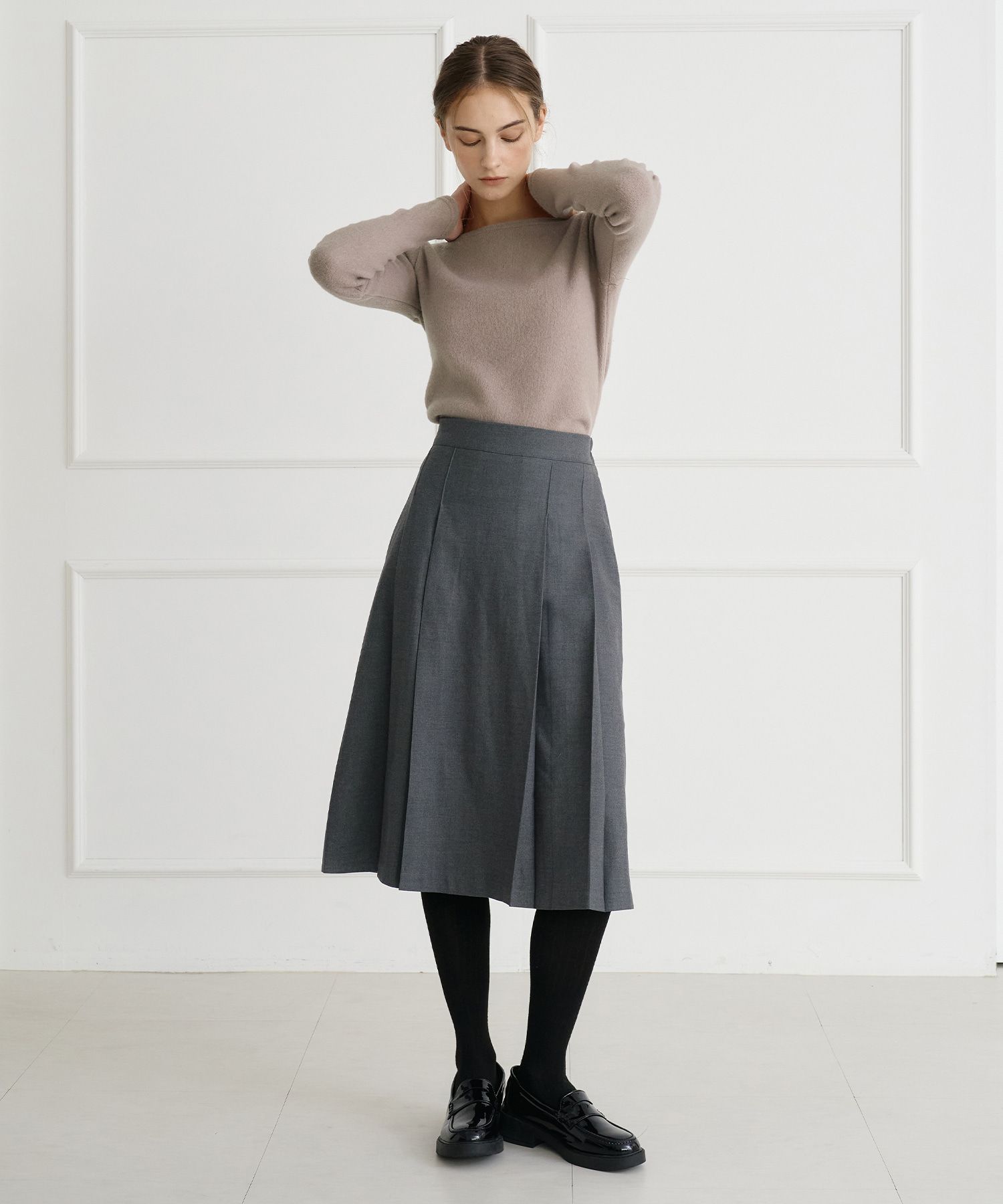 【BAON】Chocoi banding wool pleated midi skirt MUSINSA | BIBYSEOB Chin Pleated Wool Midi Skirt Grey [T44]