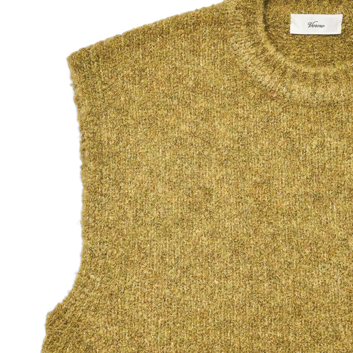 베르노(VERNO) Boucle Vest Knit Vomit-Yellow