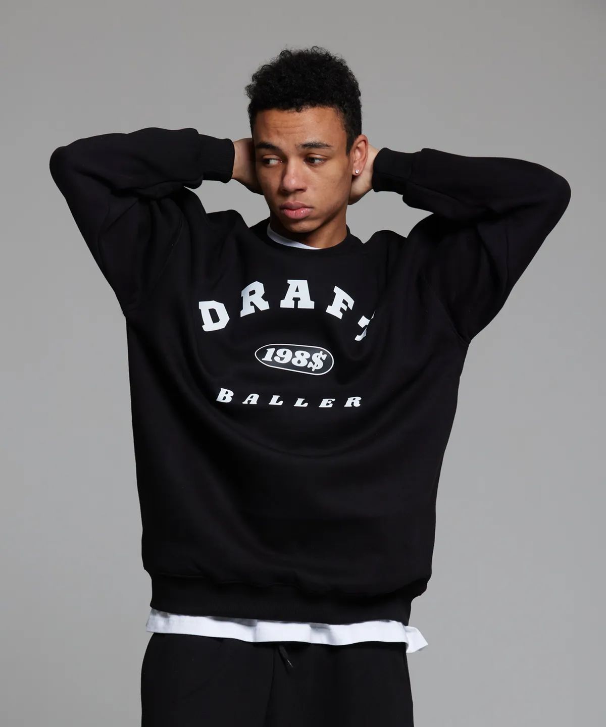 크림소다랩(CREAM SODA LAB) 198$ 드래프트 아크 볼러 오버핏 맨투맨 블랙