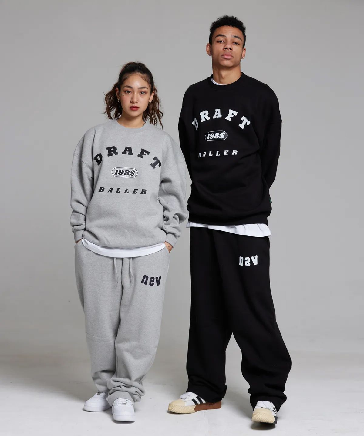 크림소다랩(CREAM SODA LAB) 198$ 드래프트 아크 볼러 오버핏 맨투맨 그레이
